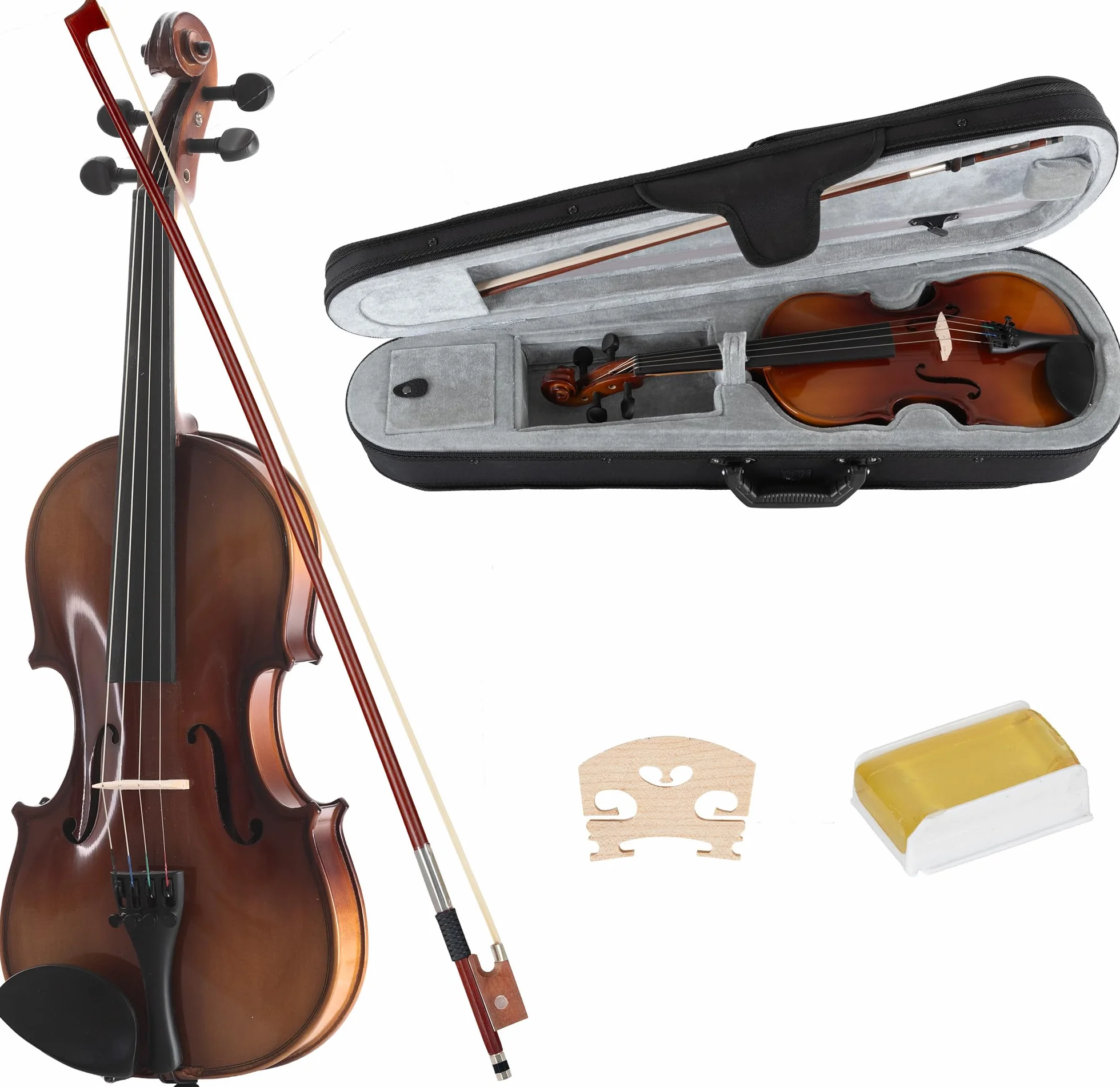 Set de Violín Classic Cantabile Student 1/2 (Instrumento para principiantes/estudiantes, violín, fondo y aros de arce, tapa maciza de abeto, puente de arce, incluye estuche, arco y colofonia)