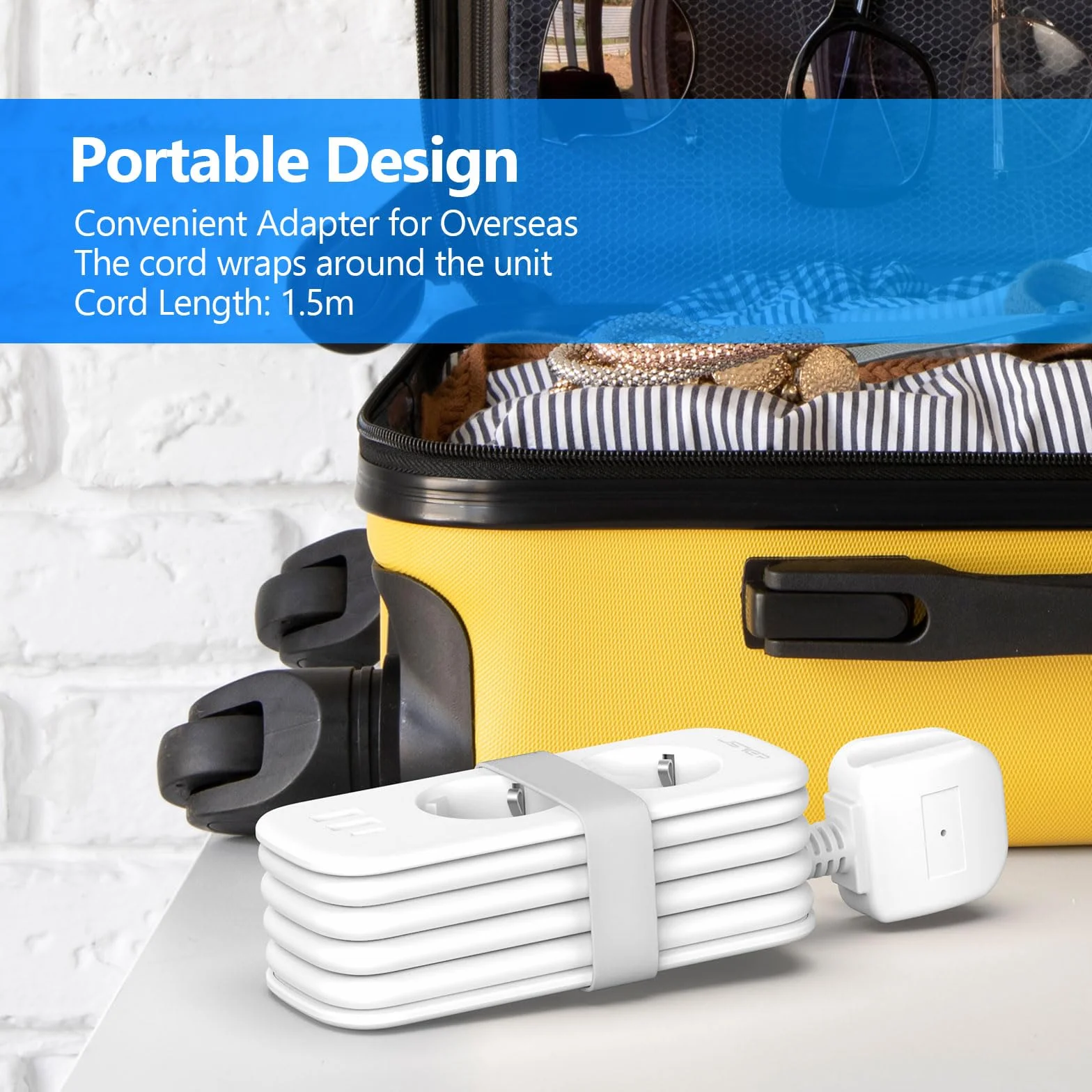 JSVER Adaptador Enchufe UK, Compacto Enchufe de Viaje con 1,5m Cable,Adaptador de Viaje Español a UK Tipo G con USB C para EU a Irlanda, Malasia, Singapur, Hong Kong, Macao-Blanco