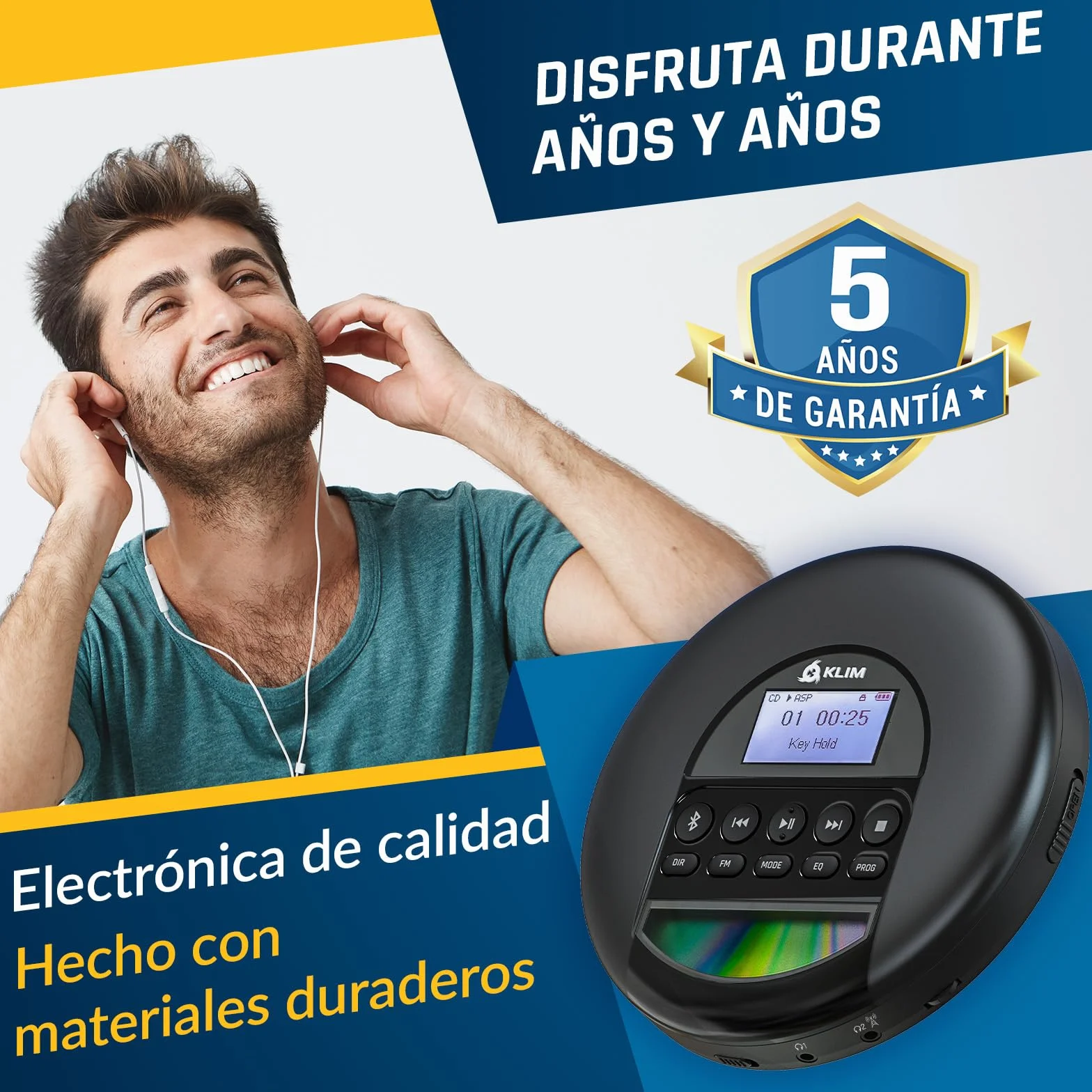KLIM Nomad Reproductor CD Portátil con Batería Interna Larga Duración y Auriculares Fusion - 16GB TF Card - CD Player Mini Compacto - Radio FM Compatible CDR CDRW MP3 - Negro
