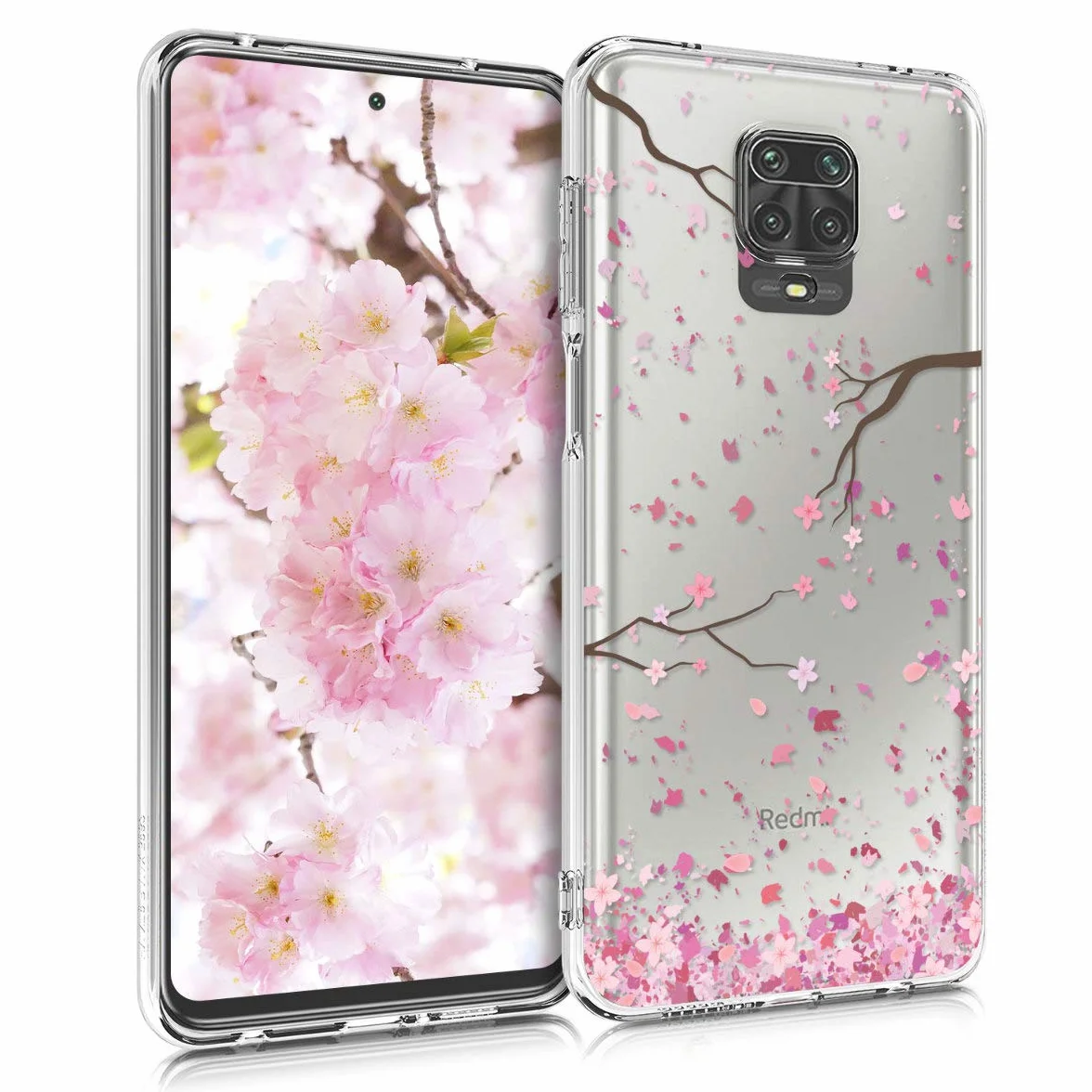 kwmobile Funda Silicona TPU Compatible con Xiaomi Redmi Note 9S / 9 Pro / 9 Pro MAX Flores Cerezo cayendo Rosado Suave