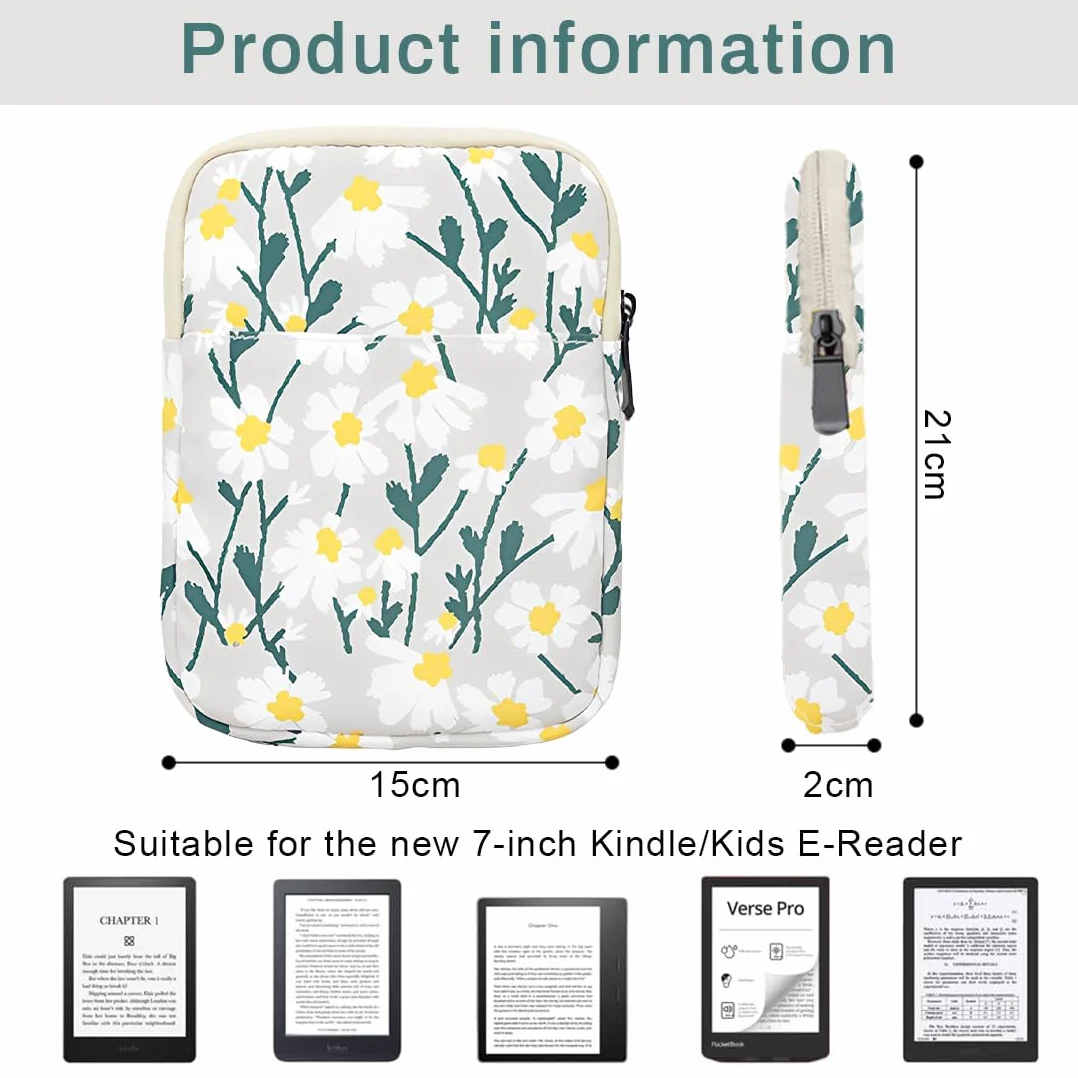 Funda Bordada Margarita 6-7 Pulgadas, para 7"" Kindle Paperwhite Nuevo/Colorsoft Signature, 6"" Kindle, 6.8"" Paperwhite, Kobo/Tolino eReader - Beige