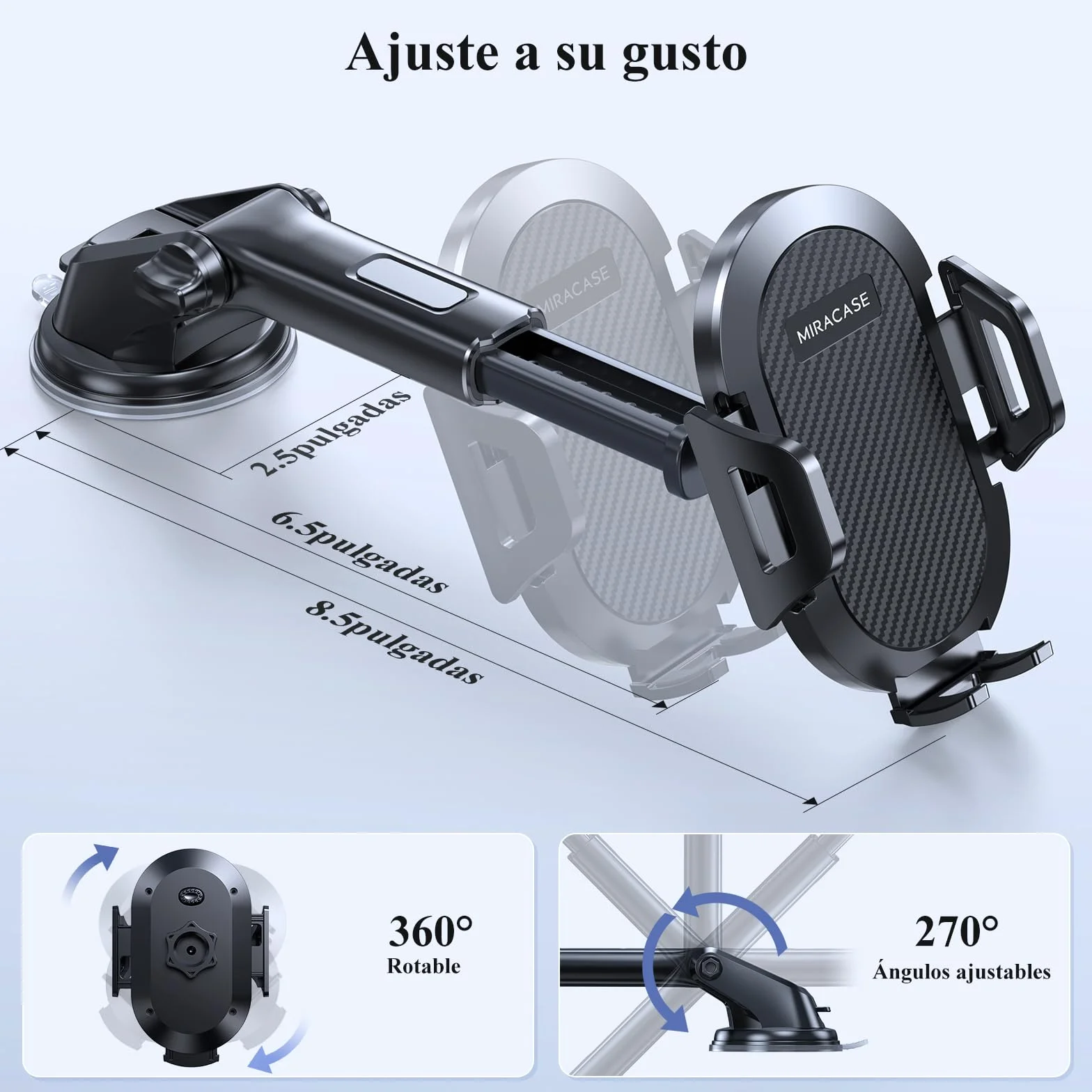 Miracase Soporte Móvil Coche 3 en 1 Universal Suporte Telemovel Carro Salpicadero Parabrisas Ventilación Compatible iPhone 16 15 14 13 12 11 Pro MAX XS XR X Android