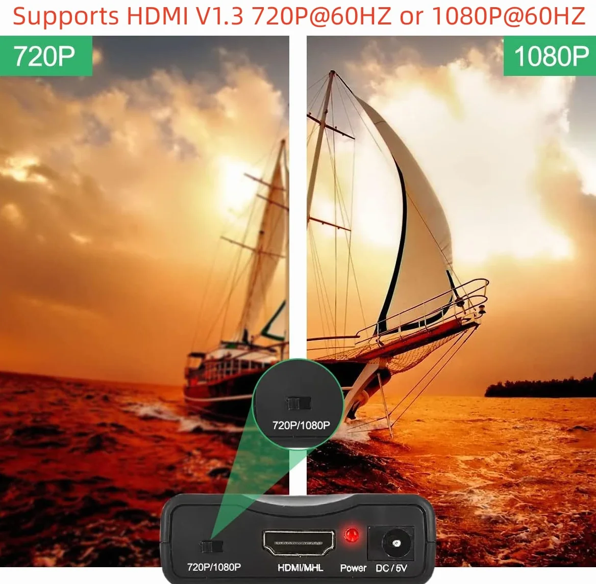 Euroconector hdmi Convertidor Scart a HDMI Entrada Scart Salida Audio Video HD Apoyo 720p/1080p para Proyectores Monitores HDTV STB VHS Xbox PS3 Sky Blu-ray DVD Wii TV VCR