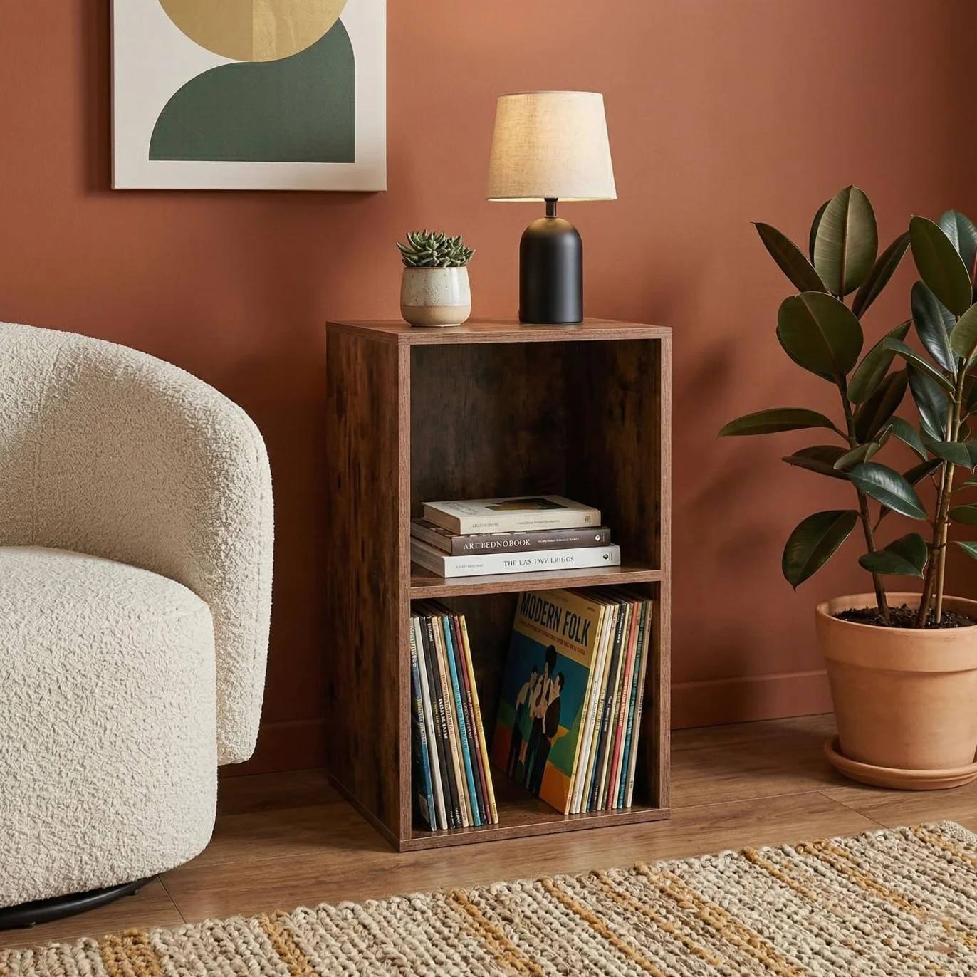 VDD Mueble de almacenamiento para discos de vinilo LP - biblioteca - 2 compartimentos - nogal