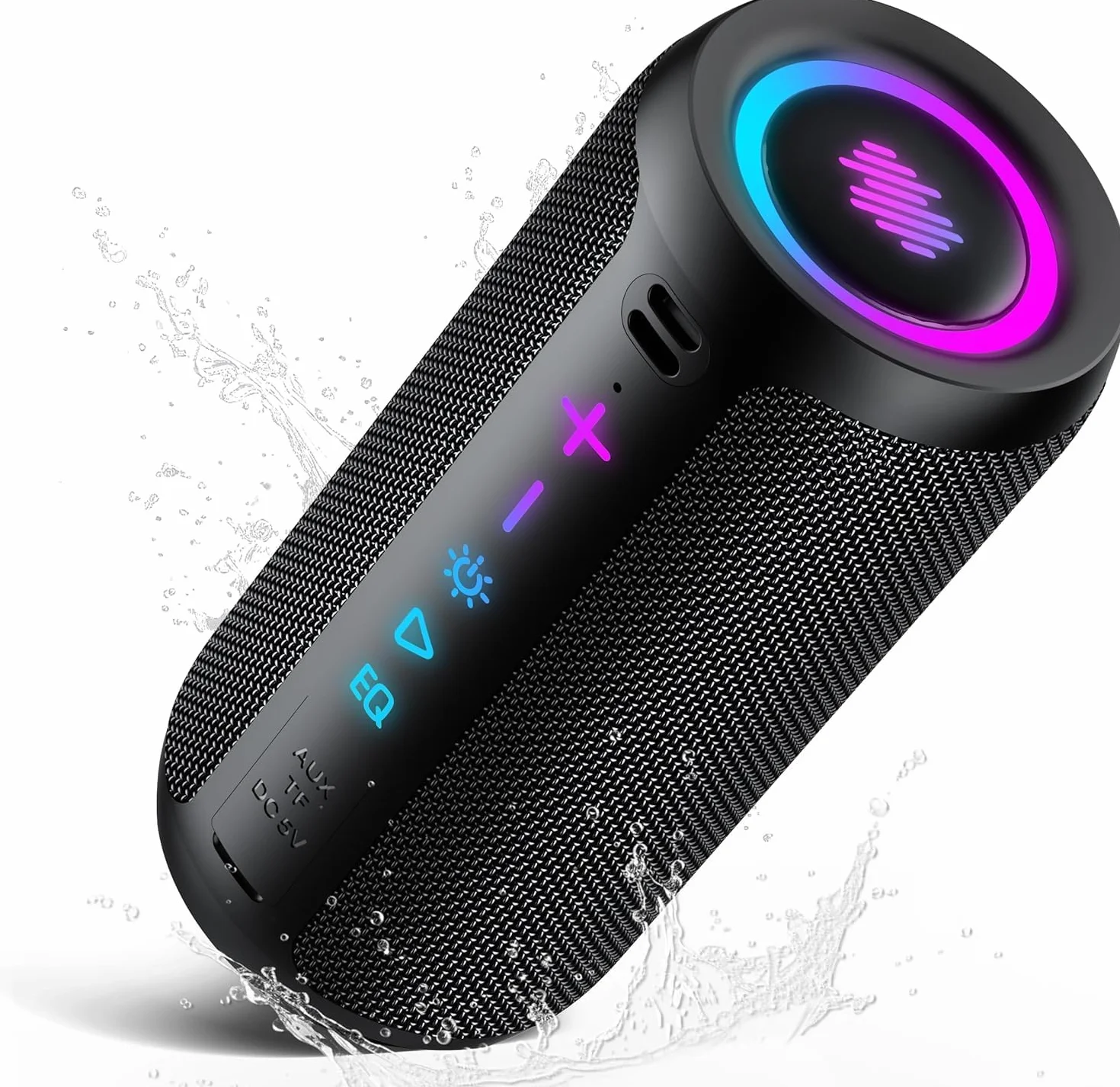 TIMU Altavoz Bluetooth 5.4 Potente, 25W, IPX7, 24H, 2 Modos EQ, 8 Modos RGB, TWS