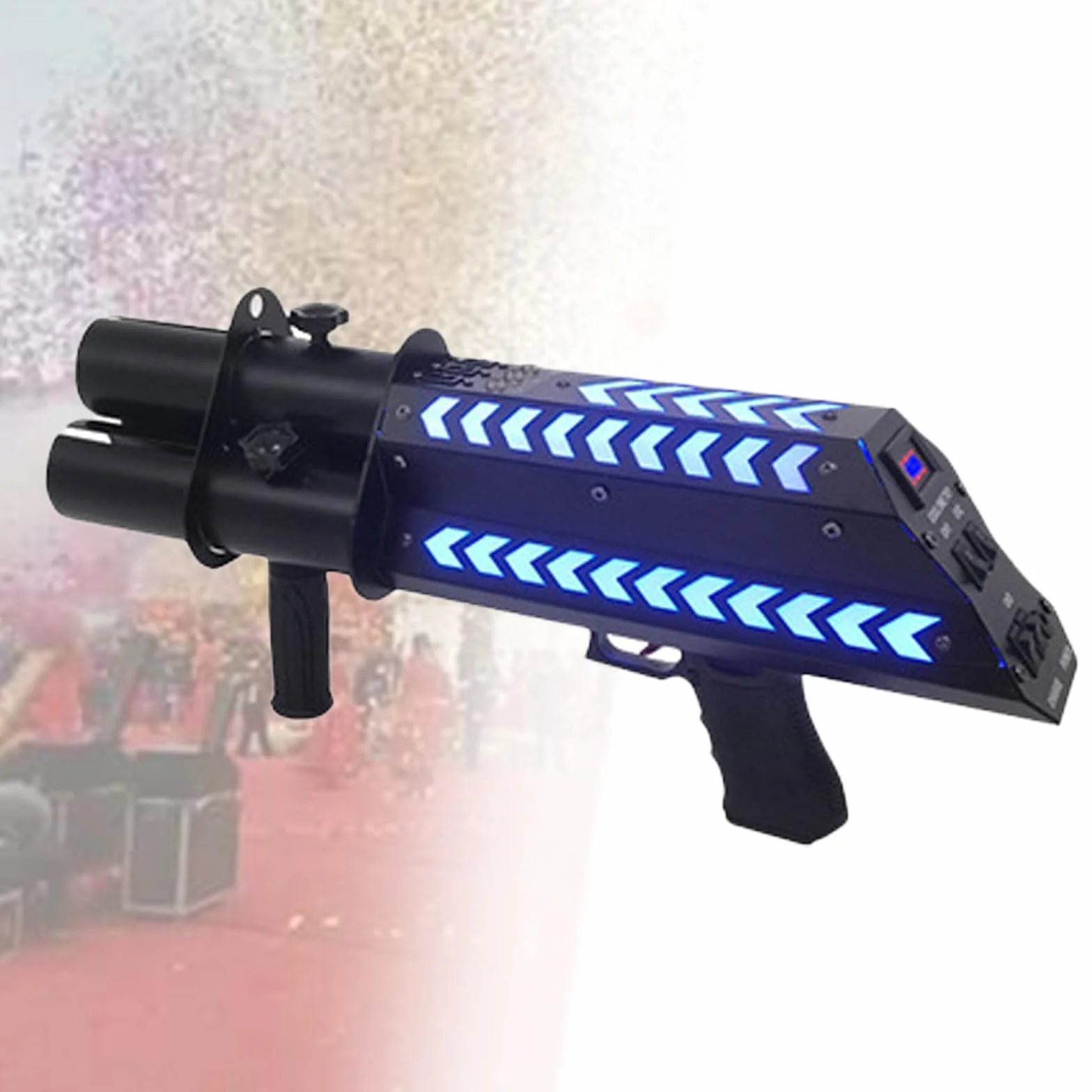 Pistola pulverizadora de confeti, máquina eléctrica de confeti de 3 tiros con luz LED para Halloween, Navidad, fiestas y eventos especiales