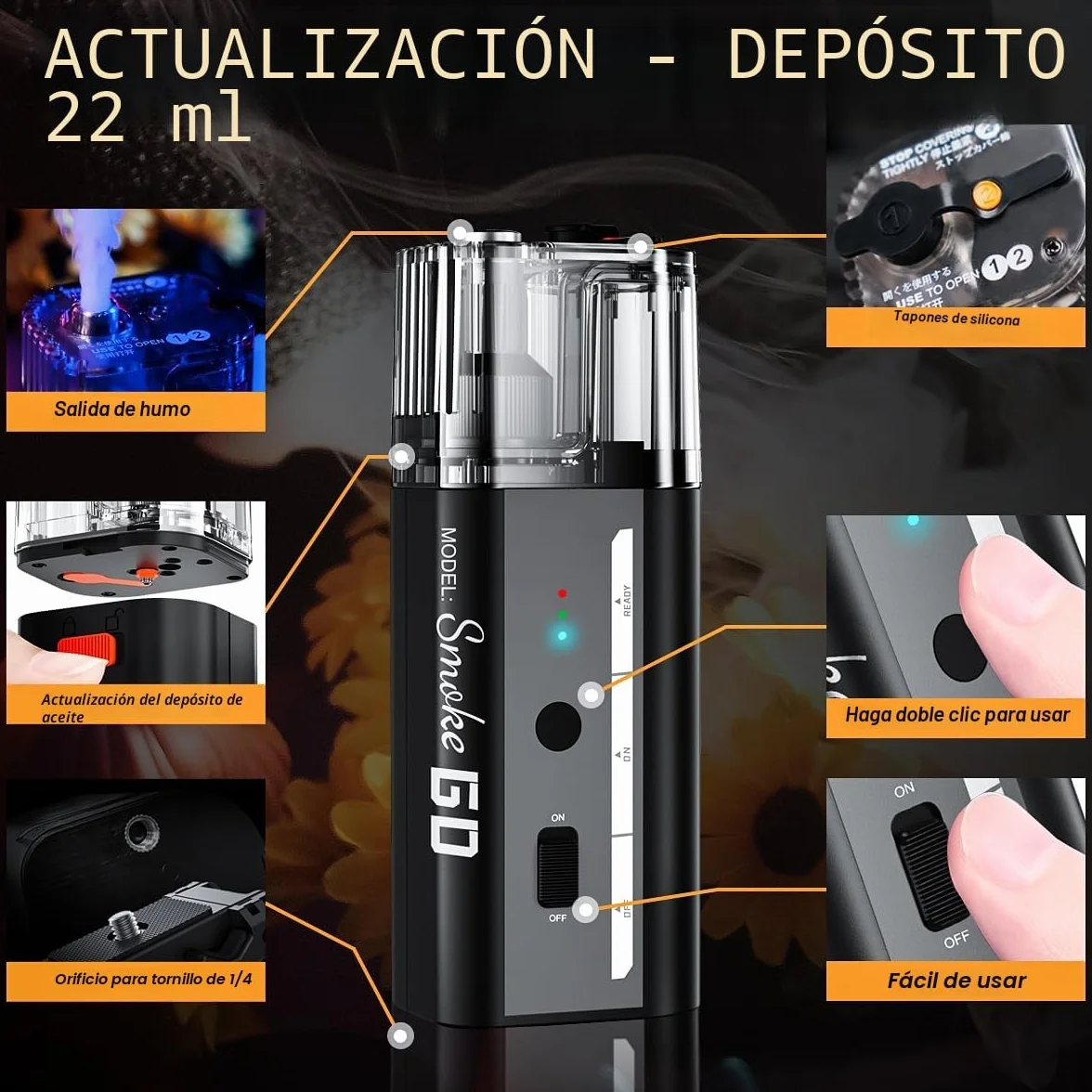 LENSGO SMOKE GO Máquina de humo portátil 30 W – Mini generador de niebla con mando a distancia y batería recargable, 5 modos en 1 para fotografía, vídeo, bodas y creadores de contenido