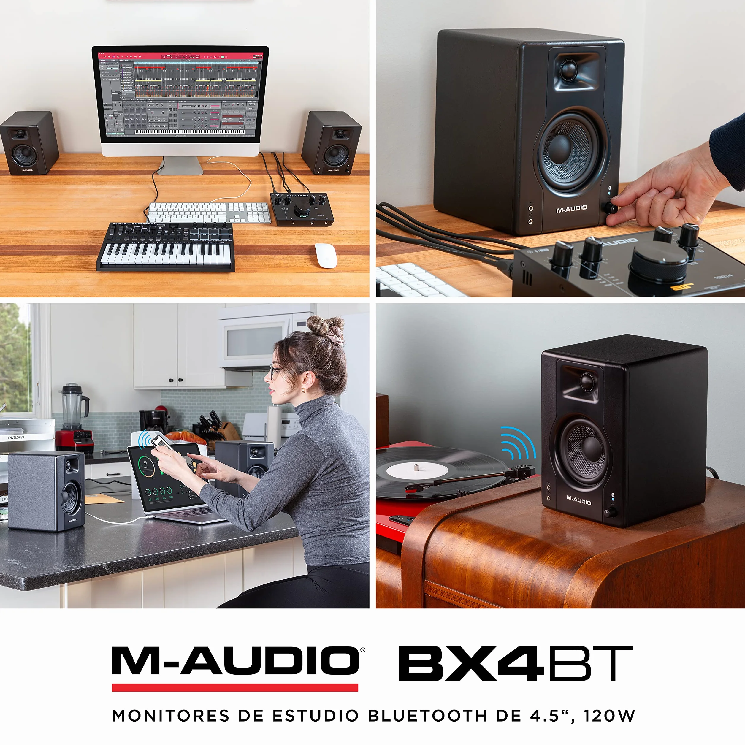 M-AUDIO BX4 BT 4.5 Pulgadas Monitores de Estudio, Altavoces Autoamplificados Bluetooth para PC para producción Musical, Juegos, Streaming, Podcast, DJ