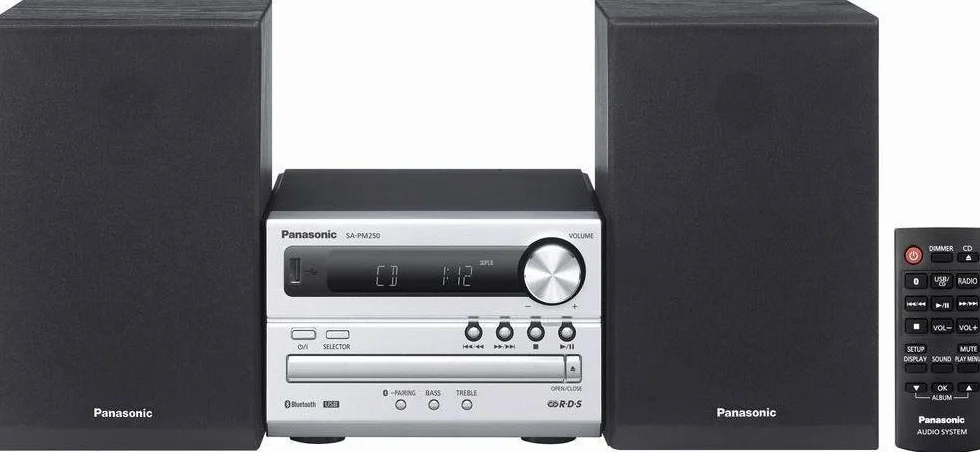 Panasonic SC-PM250 Microcadena 20 W 2 x 10 W AM FM USB MP3 Bluetooth Plateado