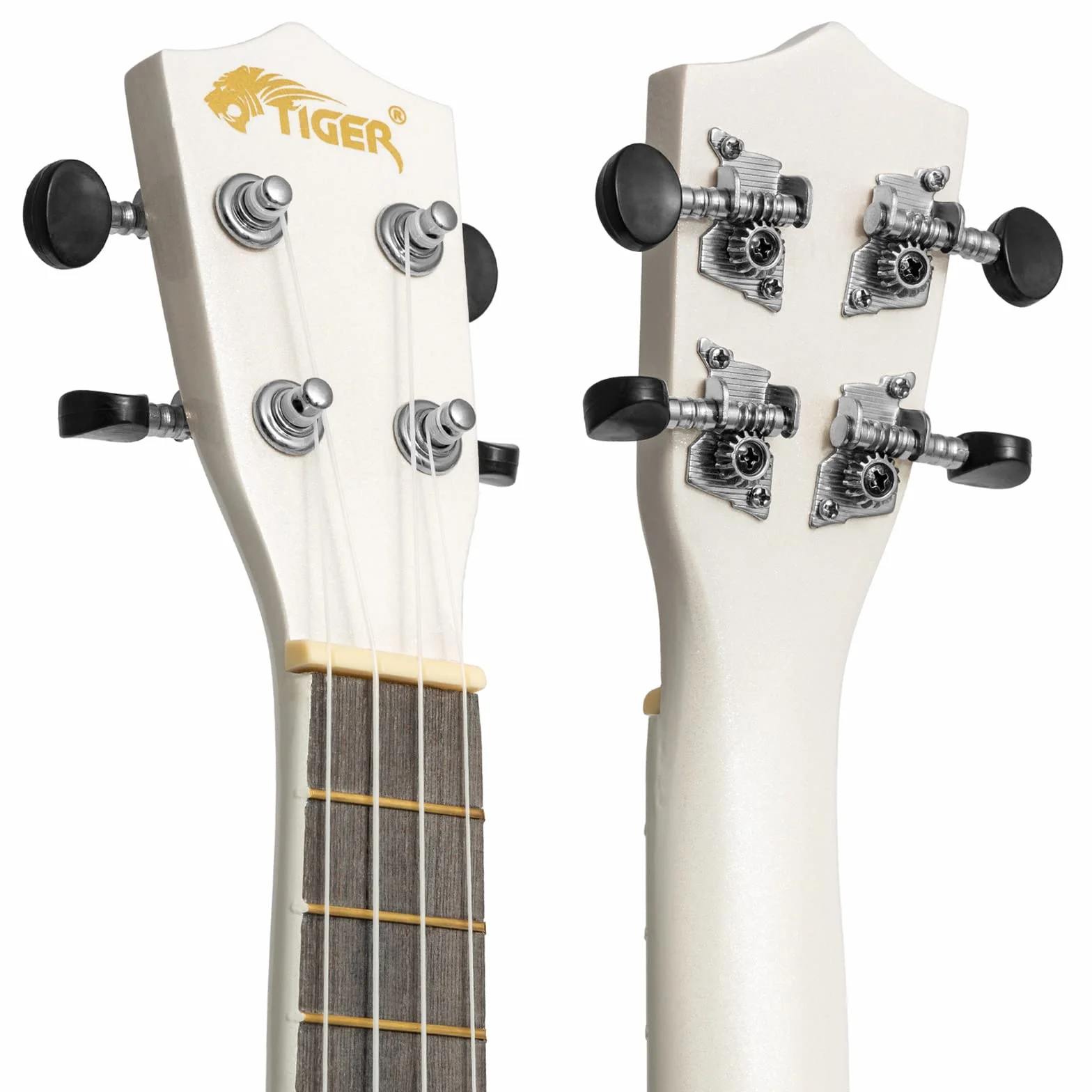 Tiger UKE7 Ukelele soprano para principiantes incluye funda, púa de fieltro, juego de cuerdas de repuesto. Nuevo de este 2020, ahora equipado con cuerdas Aquila,Blanco