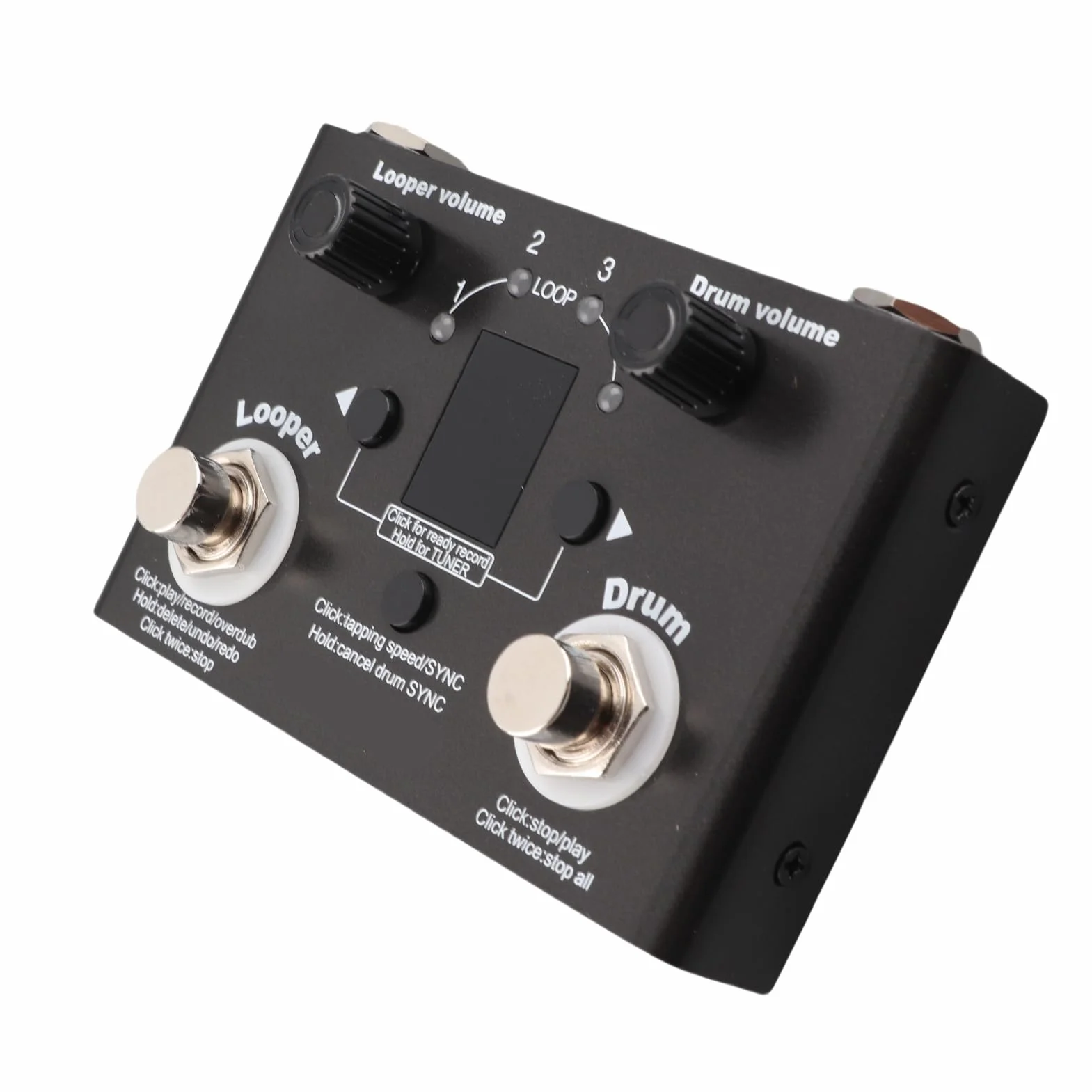 Drum Looper Pedal Professional Metal 4 Ubicaciones de Almacenamiento 11 Minutos Tiempo de Grabación con Sintonizador Incorporado para Guitarristas y Músicos Negros