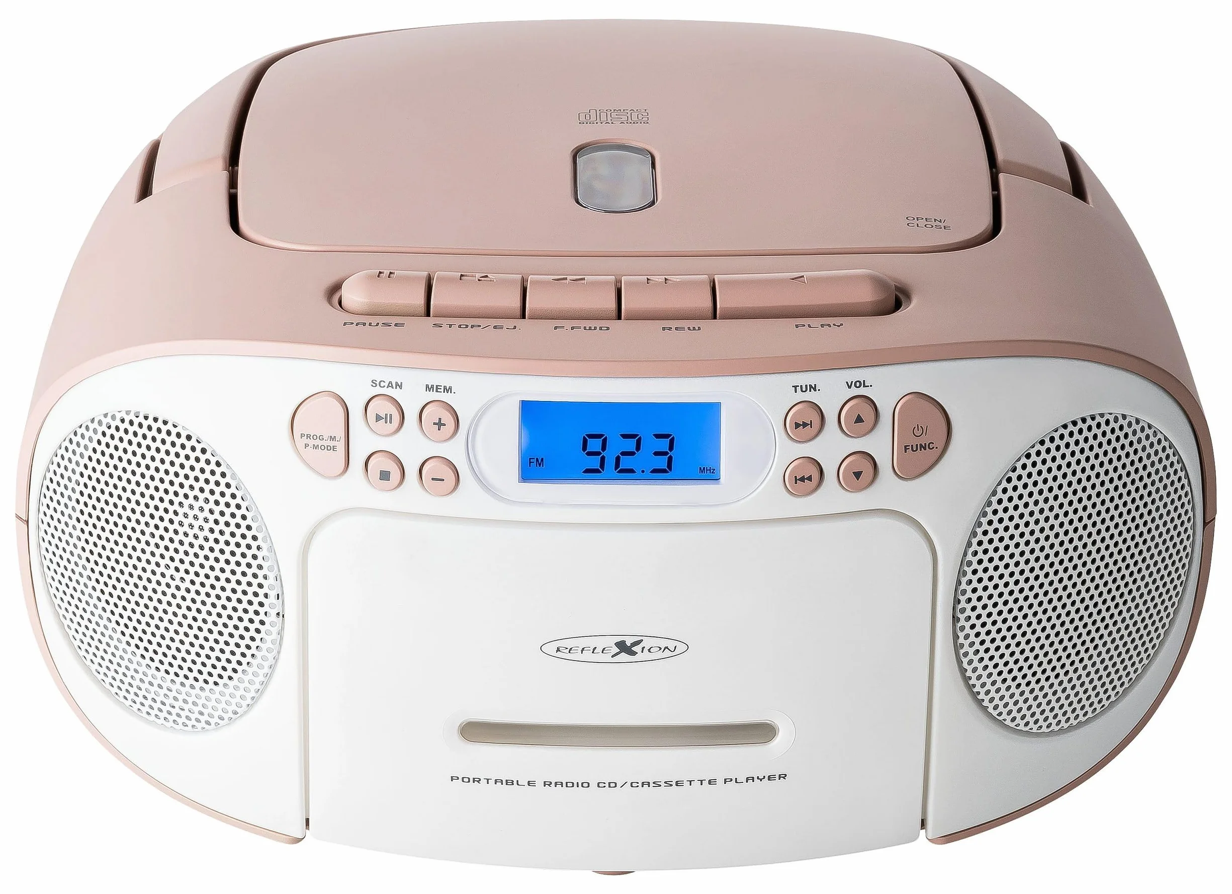 Reflexion RCR2260 Reproductor CD Casete Radio PLL FM Pantalla LCD Auxiliar Blanco Rosa