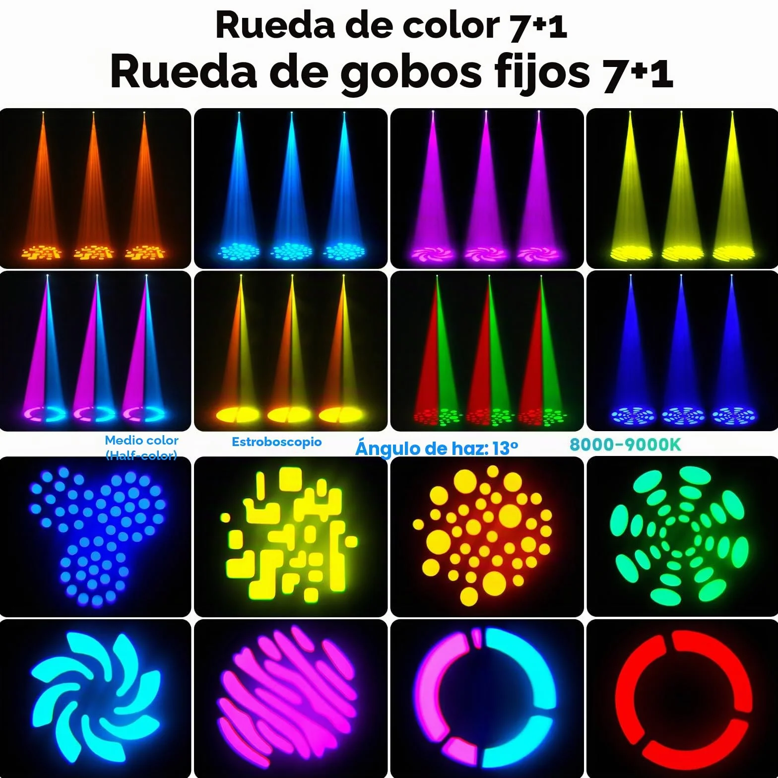 Mini 50W Cabeza Móvil LED Foco Luces de Escenario, RGBW Luz de Discoteca con 8 Patrones 8 Colores Efectos de Iluminación Wash Focus Control de Sonido DMX512 para KTV Bares DJ Fiesta 2 unidades