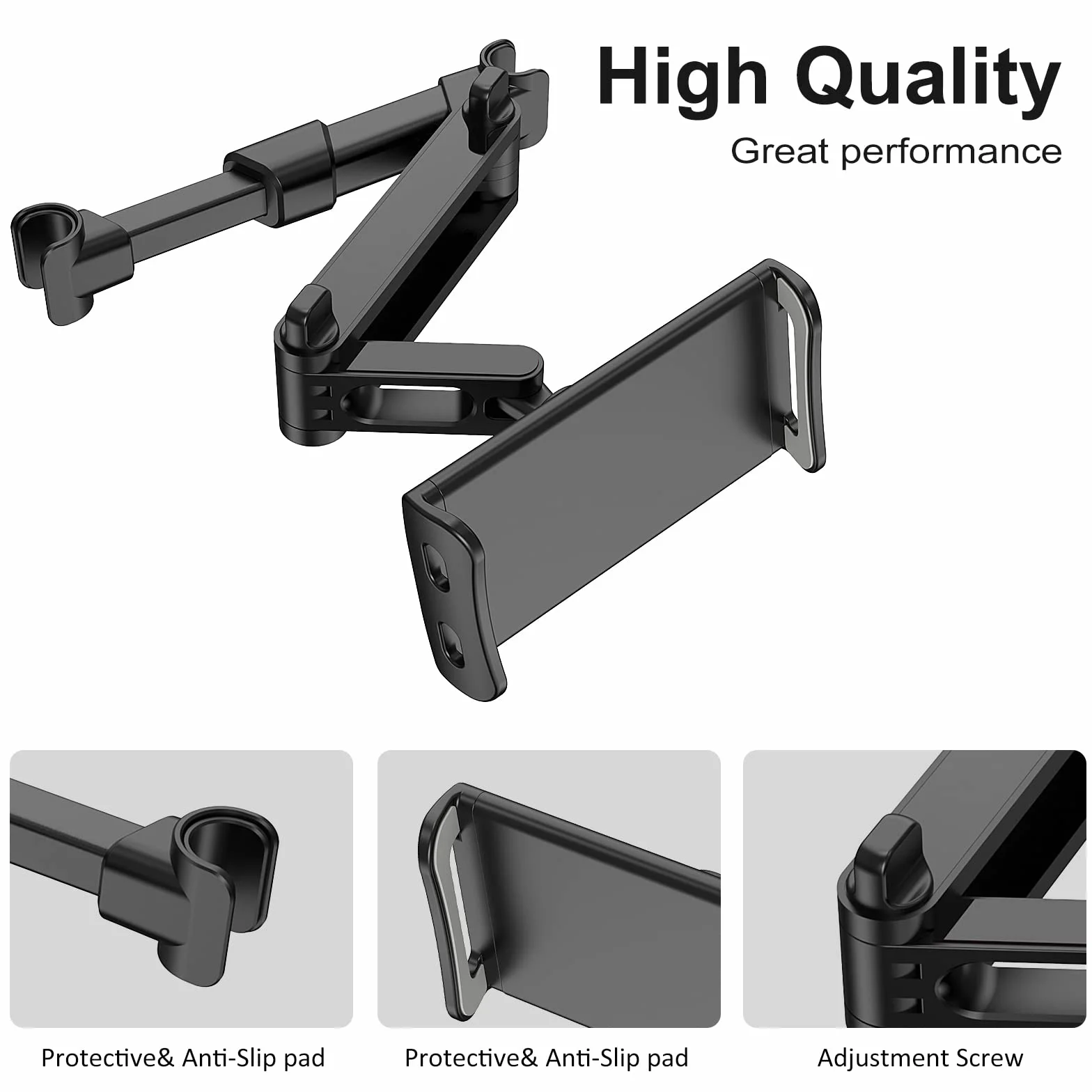 Soporte para reposacabezas de Coche Giratorio 360°, Soporte de Asiento Trasero Ajustable para Tablet y teléfono móvil, iPad Air Mini(Negro)
