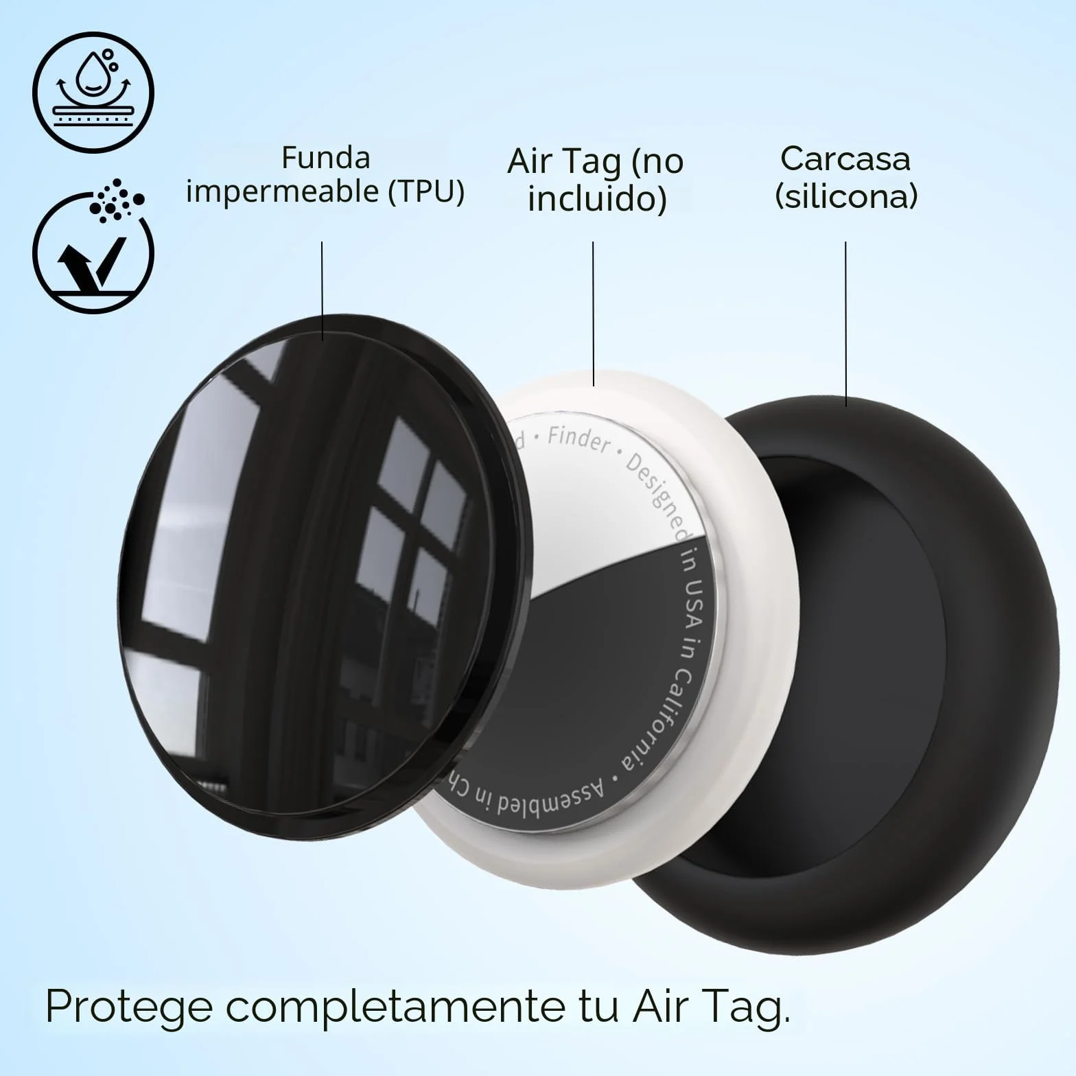 SPGUARD Pack de 4 Fundas Ocultas Impermeables para Apple AirTag 1/2, Protectora de Silicona con Imperdibles de Seguridad