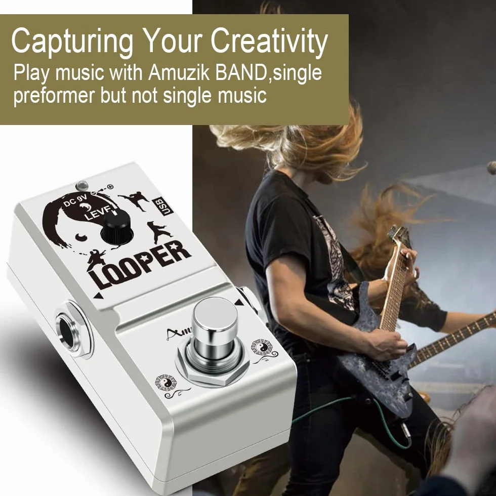 Amuzik Looper Electric Guitar Effect Loop Pedal 10 Minutes of Looping Unlimited Overdubs Puerto USB True Bypass