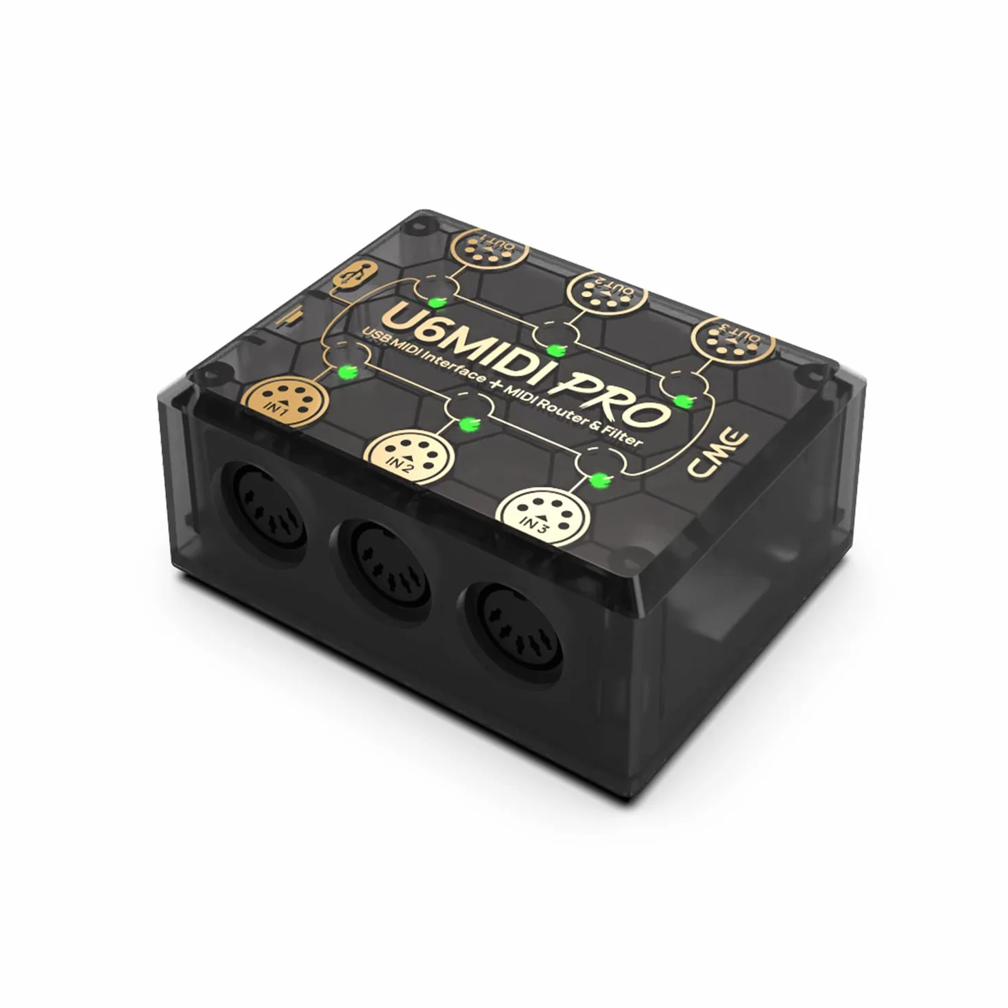 CME U6MIDI Pro – Interfaz MIDI con Router, Mapeo y Filtro, USB MIDI Plug & Play para Ordenadores, MIDI Independiente 3 Entradas / 3 Salidas para Merge, Split y Thru