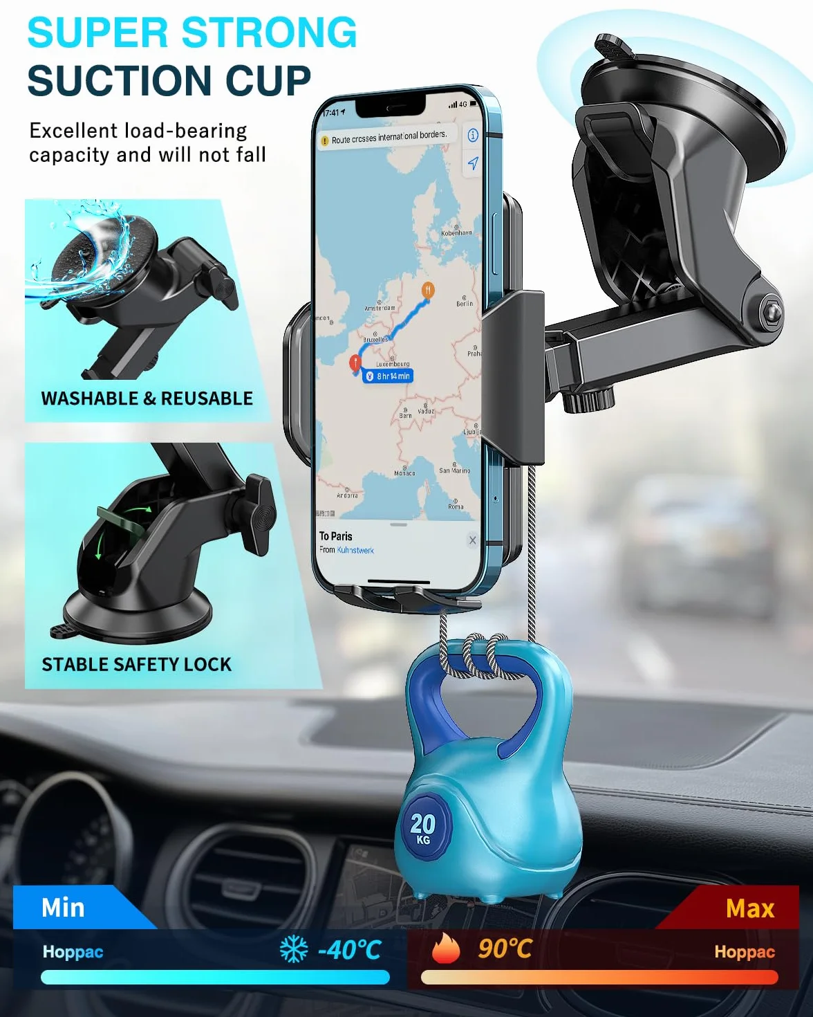 Hoppac Soporte Móvil Coche, Rotación 360° y Liberación Botón, Porta Móvil Teléfono 4-7 in