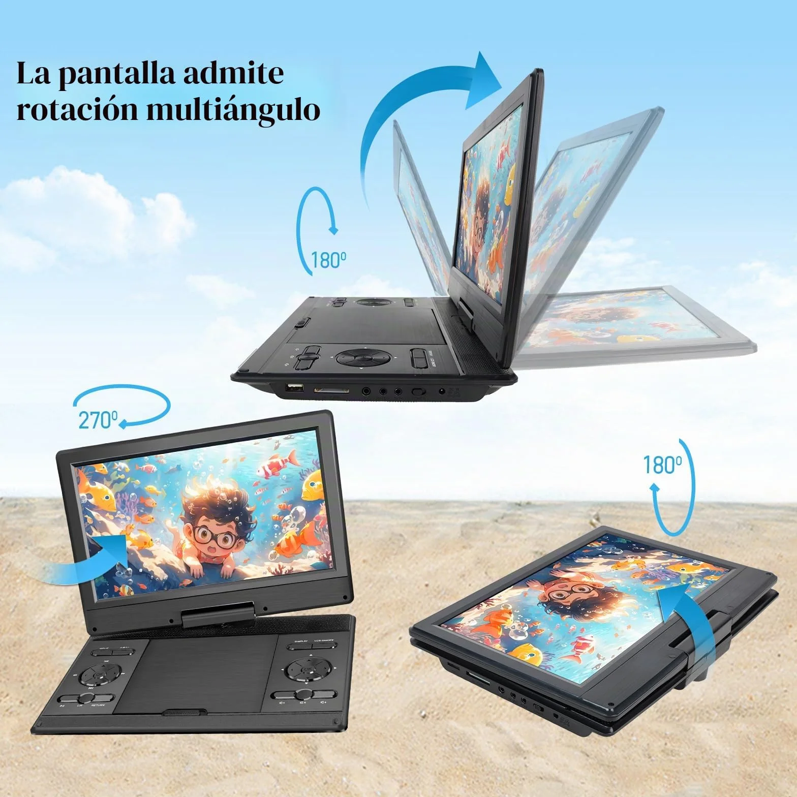 Reproductor de DVD portátil YOOHOO con pantalla HD, batería recargable, soporte USB/SD/AV, sincronización TV/proyector