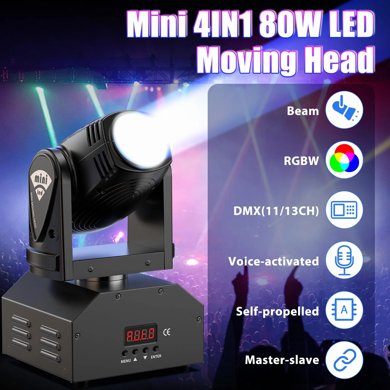 UKing 2pcs LED Moving Heads RGBW Beam DMX512 Lighting Effect Small Spotlight 11/13CH Party Light Music Controlled for DJ Disco Club Bar Stage