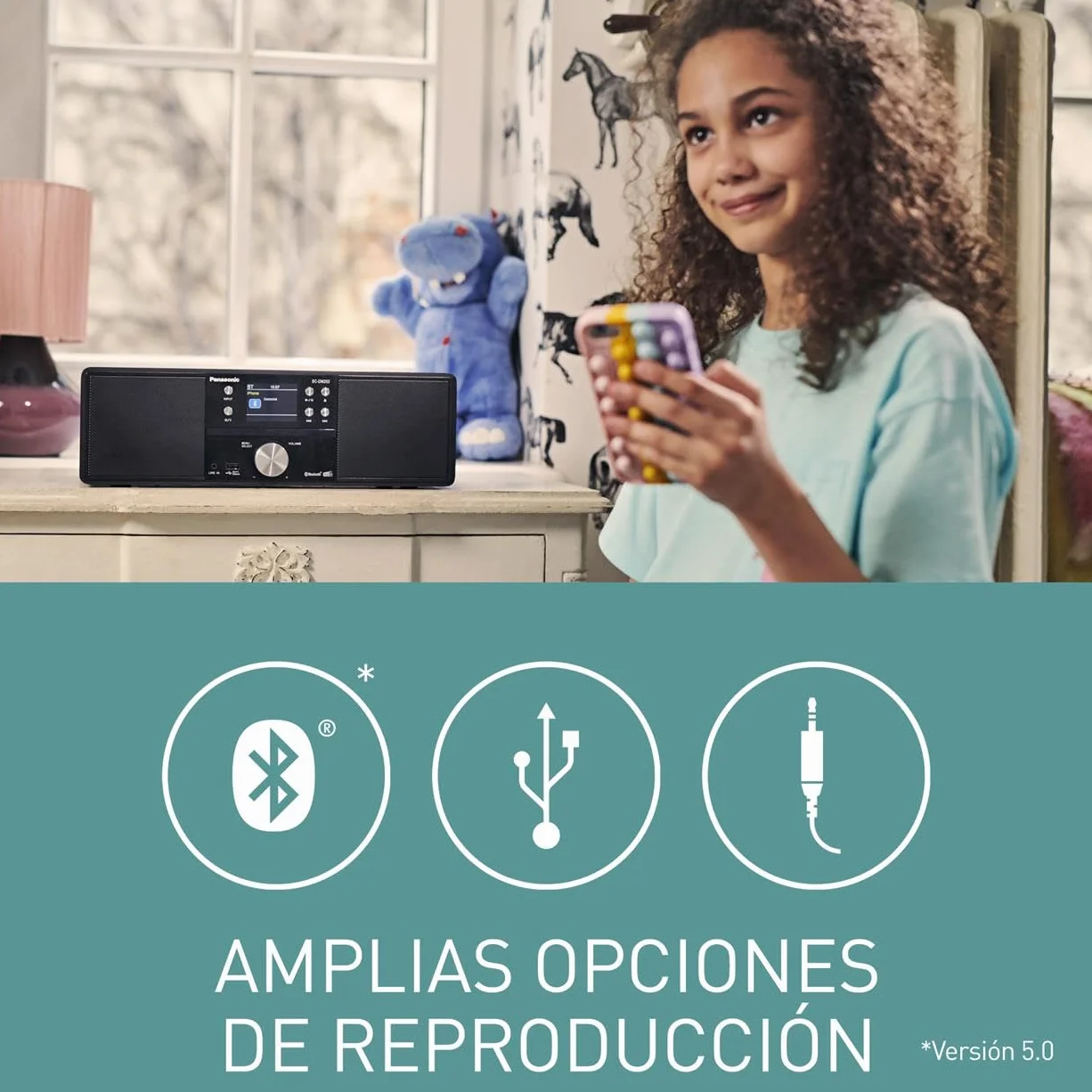 Panasonic SC-DM202EG-K Sistema Estéreo Micro Hi-Fi Compacto con CD, Radio Dab+/FM, USB y Bluetooth, Altavoces de 24 W, Control Remoto, Pantalla LCD TFT de 2,4", Ajustes de Ecualización, Negro.
