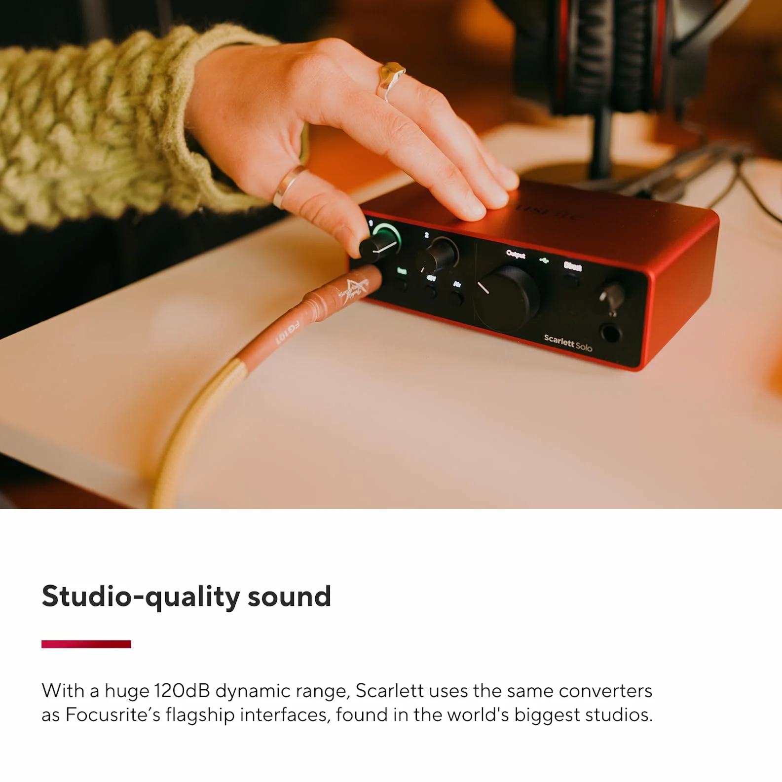Focusrite Scarlett Solo 4.ª gen. interfaz de audio USB para guitarristas, cantantes o productores. Grabación con sonido de estudio y alta fidelidad y todo el software que necesitas