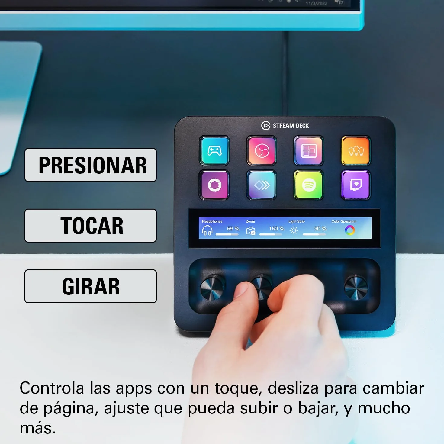 Elgato Stream Deck +, mezclador de audio, controlador de directo y estudio para creación de contenido, streaming, juegos, con banda táctil, diales y teclas LCD personalizables, funciona con Mac y PC