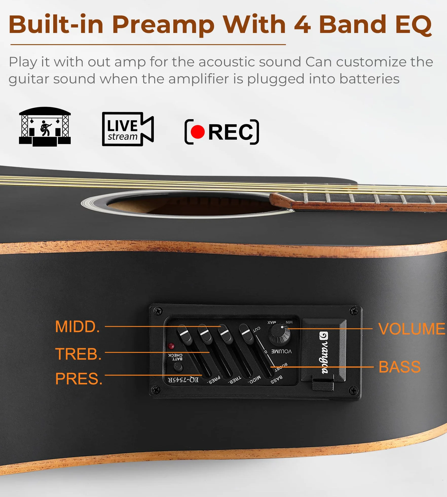 Vangoa Guitarra electroacústica 4/4, tamaño completo de 41 pulgadas con ecualizador de 4 bandas, kits para principiantes, juego de iniciación zurdo negro