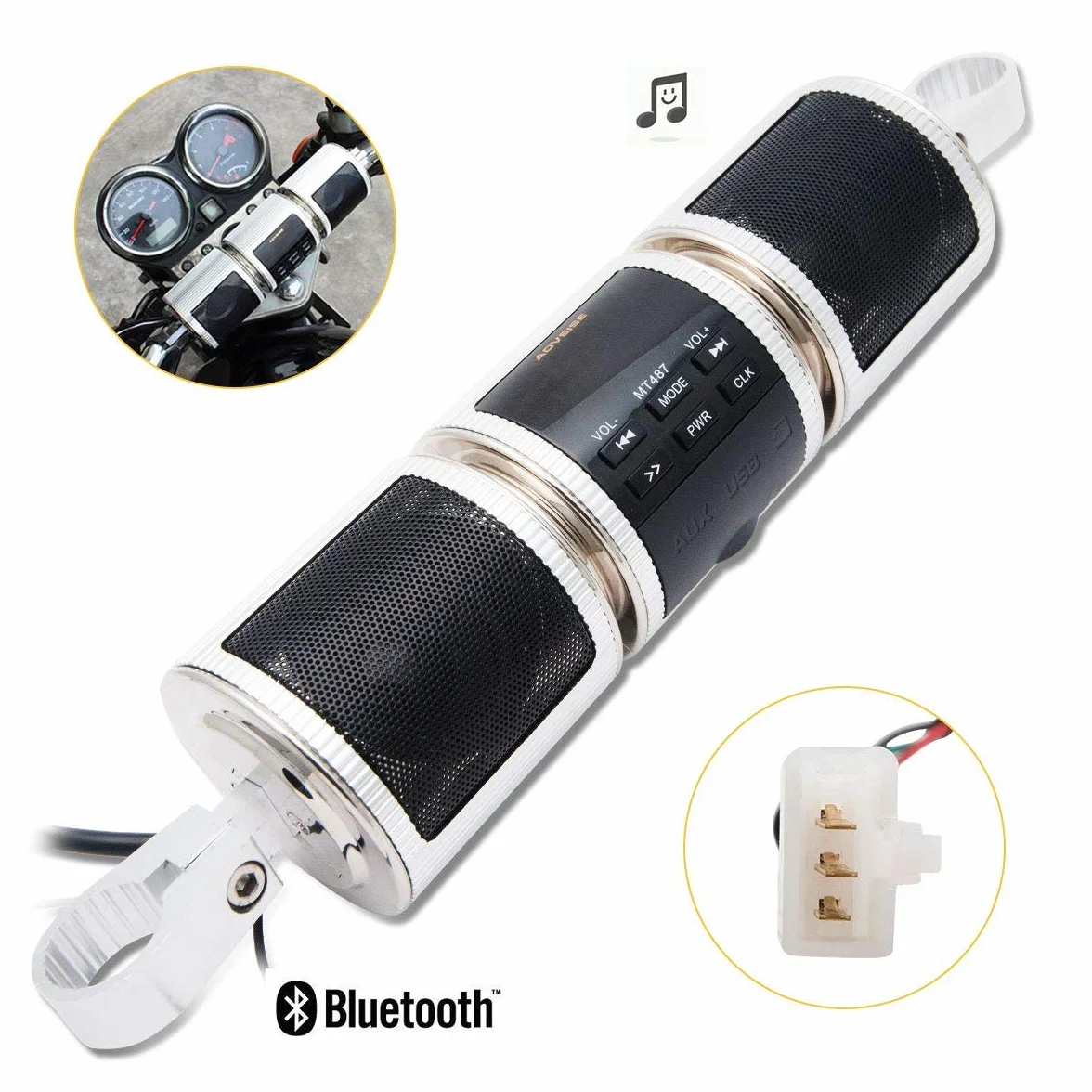 Baceyong - Sistema de sonido Bluetooth para moto MP3 FM Radio Altavoces estéreo universal, impermeable Bluetooth MP3 Moto Audio Radio Sistema de sonido Altavoz estéreo