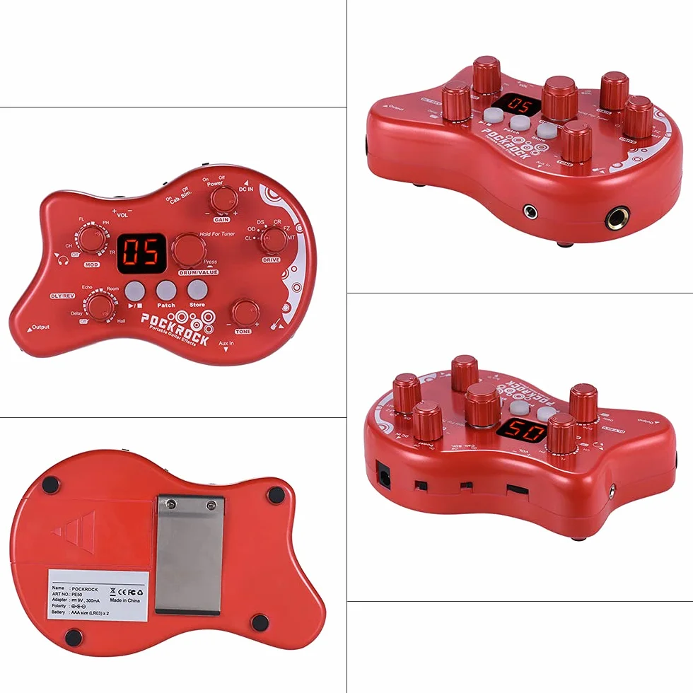Procesador multiefectos para guitarra con efectos de pedal, 15 tipos de efectos, 40 funciones de sintonización, ritmos de batería con adaptador de alimentación