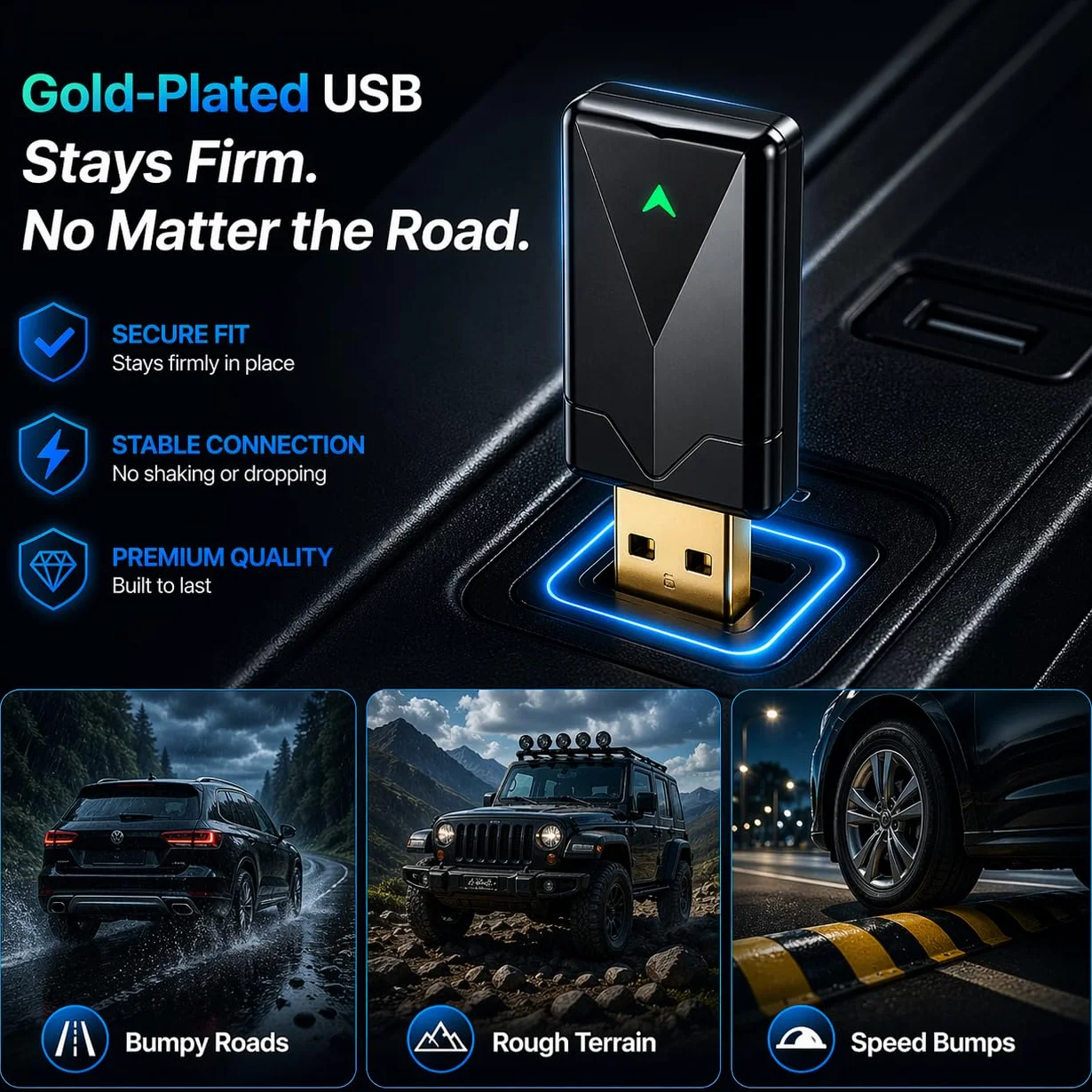 Adaptador CarPlay Inalámbrico, Android Auto Inalámbrico Wi-Fi 5,8GHz Plug & Play, iOS 10+ Android 10+, Conexión Rápida para Coches 2016+