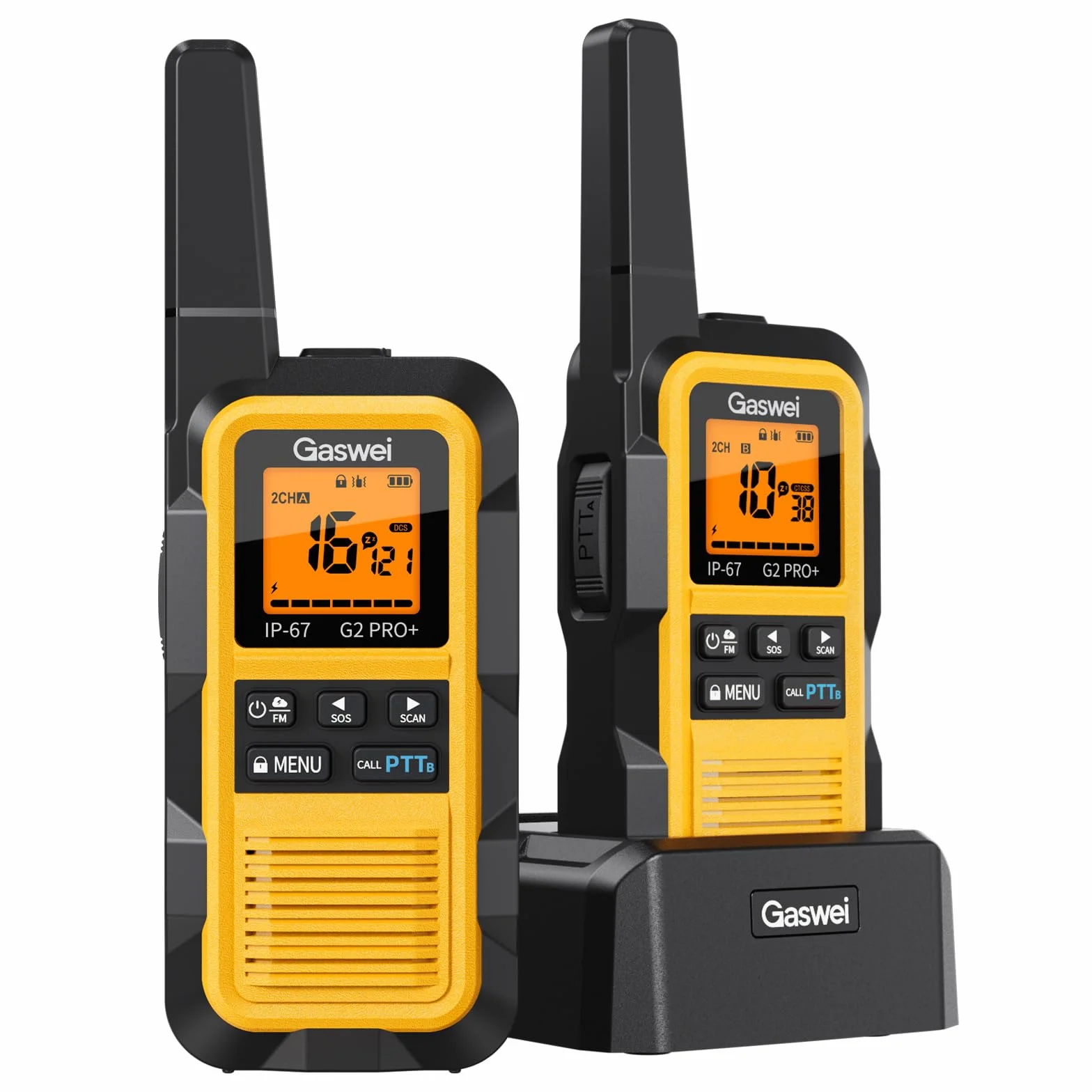 Gaswei G2Pro Walkie-Talkies Profesionales, 2 Unidades - IP67 Impermeable y Flotante, Largo Alcance, SOS, Radio FM, Color Amarillo