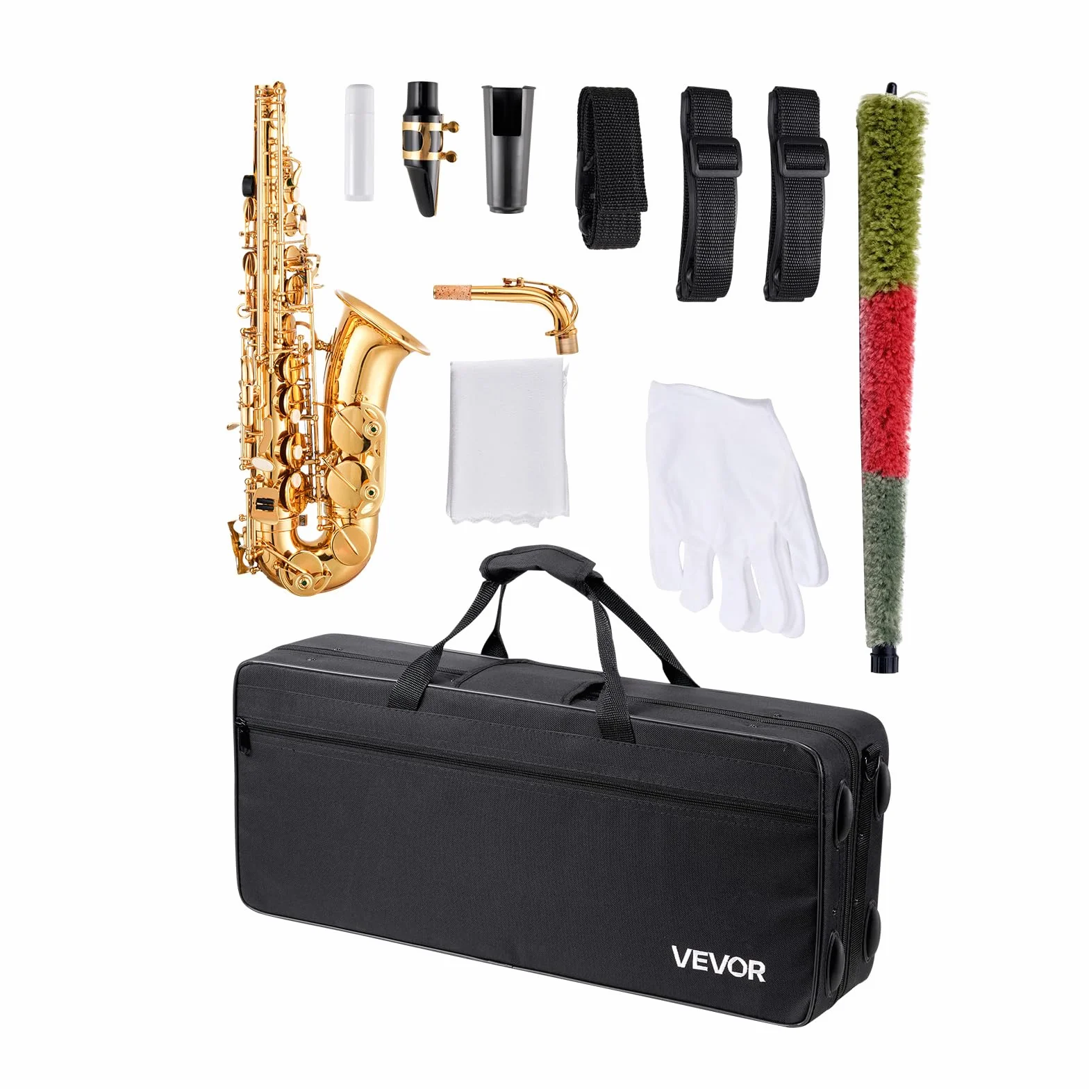 VEVOR Saxofón Alto en Mi Bemol, Juego de Saxofón Bend con Estuche, Boquilla, Correas, Paño de Limpieza, Guantes, Grasa, Correa para el Cuello, 23 Llaves para Músicos de Todos Los Niveles, Dorado