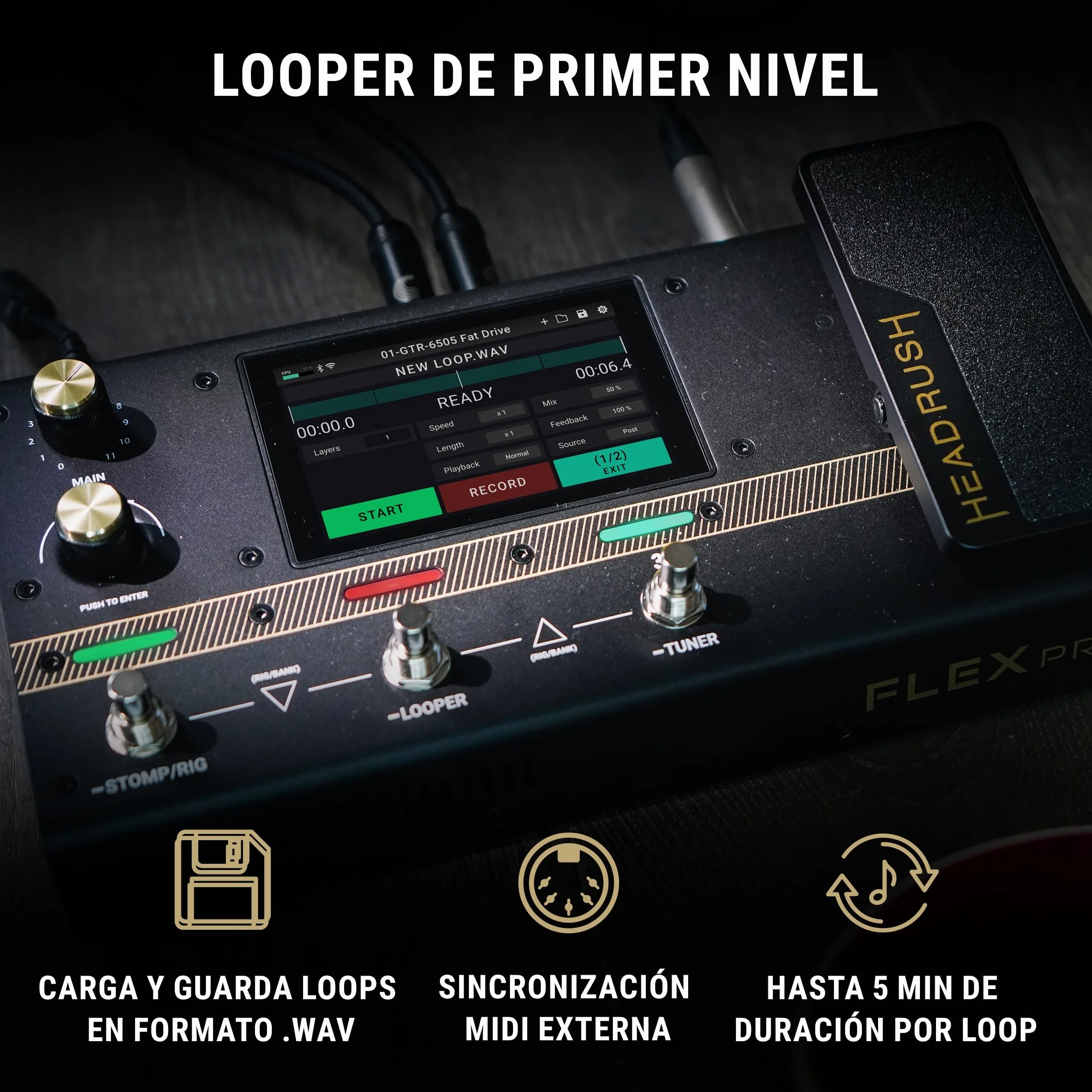 HeadRush Flex Prime - Pedal Multiefectos para Guitarra y Bajo y Procesador de Modelado de Amplis con Pantalla Táctil, Looper, WiFi, Bluetooth y USB