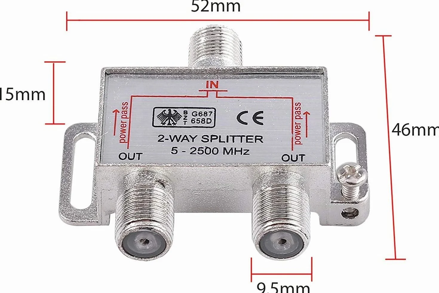2 Vías Divisor de TV SAT 5-2500MHz Adaptador de Enchufe F Cable Distribuidor de Antena Splitter SAT Distribuidor de TV + 2 x Cable 1,5 m + 1 x F al Adaptador Coaxial + 1 x F a F Inline Joiner
