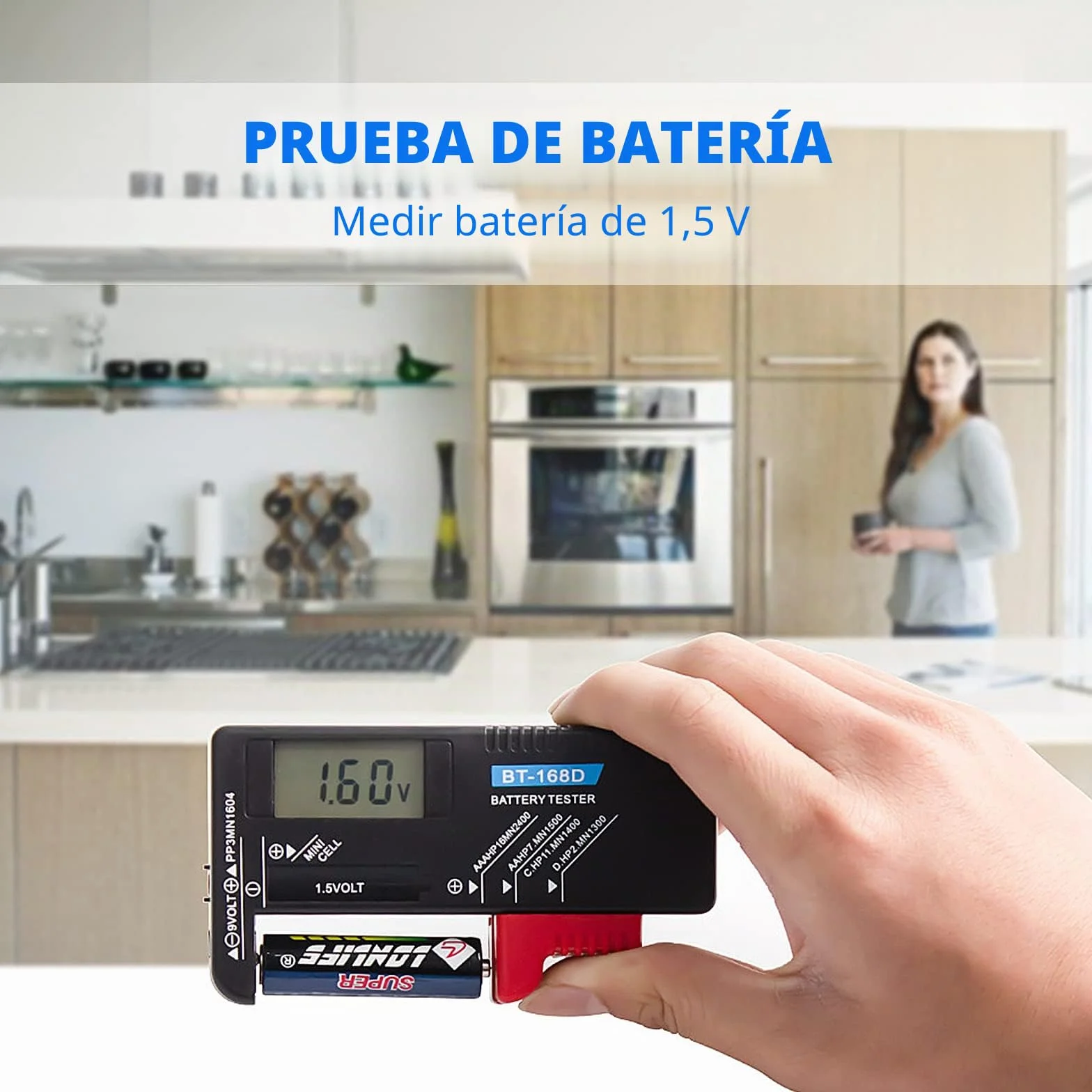 Comprobador de Pilas BT-168D - Medidor LCD Digital Universal Para AA/AAA/C/D/9V/1,5V y Pilas de Botón
