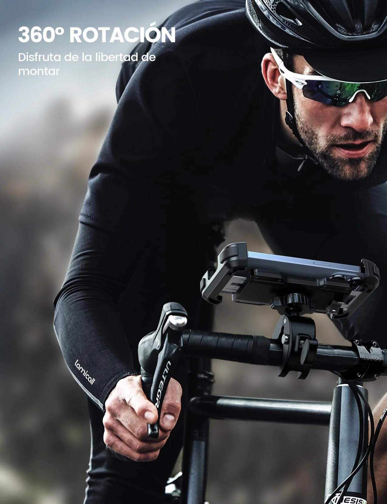 Lamicall Soporte Móvil Bicicleta Moto 360° Rotación Liberación con un Botón para iPhone 17 16 15 14 13 Pro MAX Plus Mini Samsung Huawei 4.7-6.8 Cala