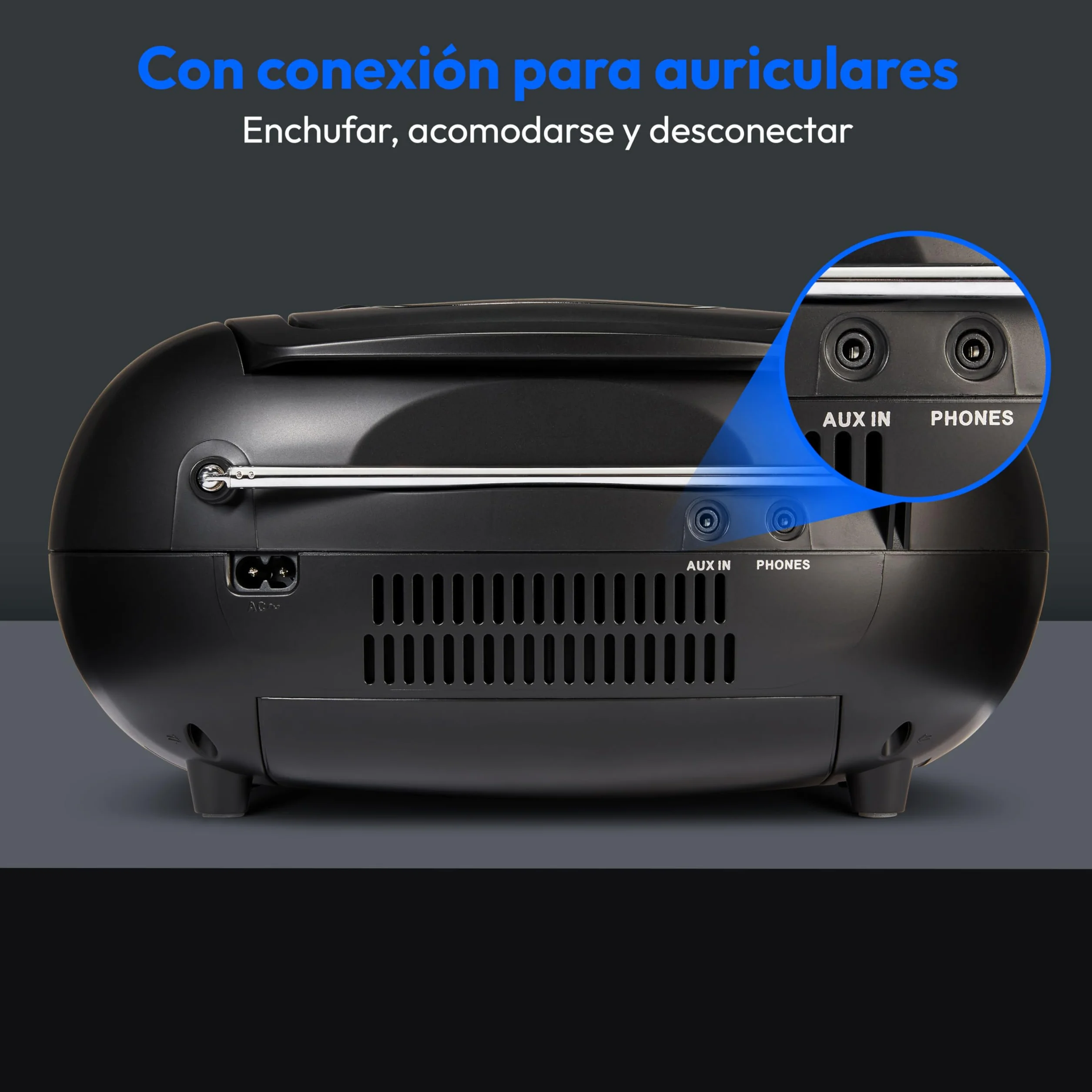 MEDION E66476 Sistema de Sonido estéreo Boombox, Reproductor de CD MP3 Casete, Radio FM, AUX, Negro