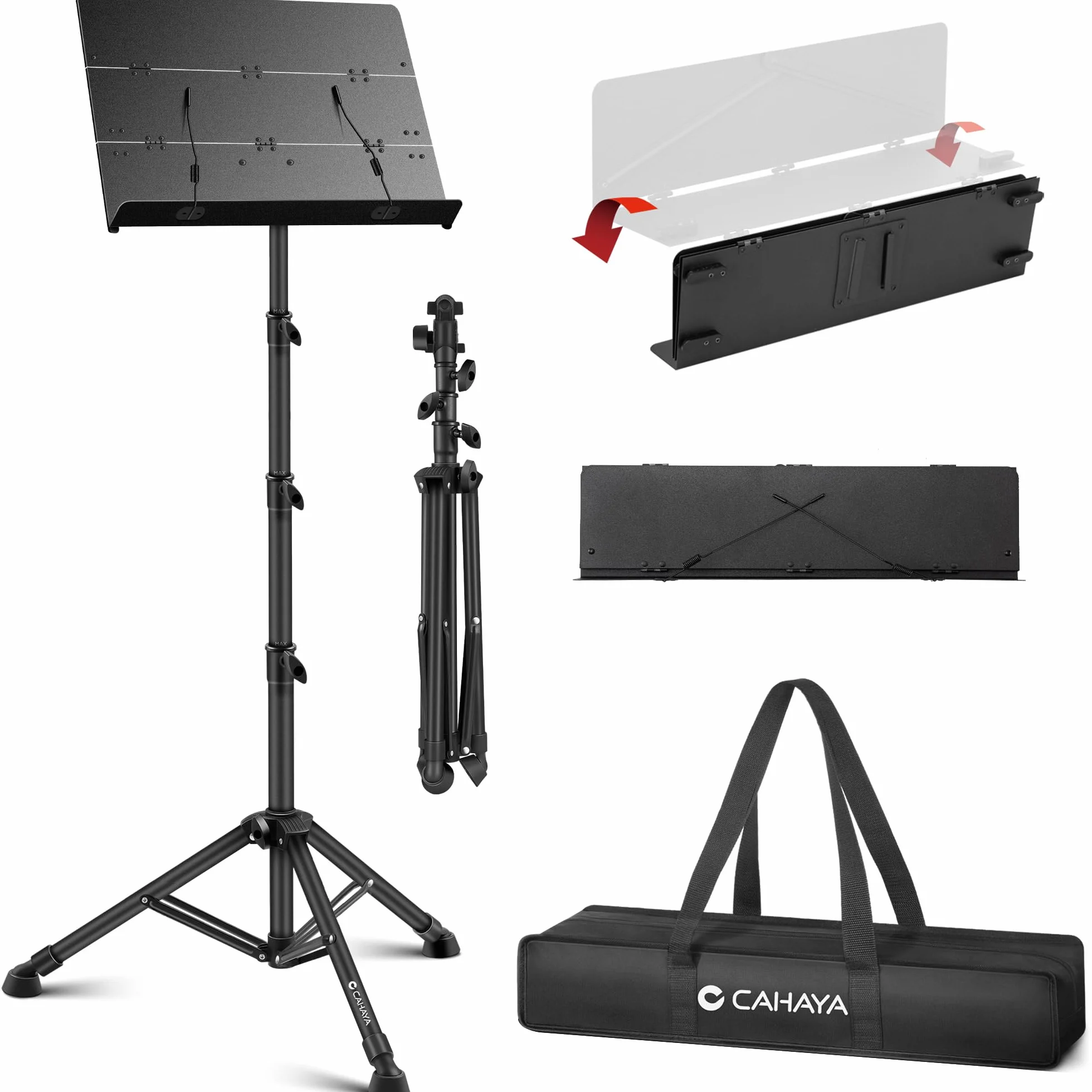 CAHAYA Atril Triple de Altura Plegable y Fácil de Guardar Atril de Metal, Altura Ajustable de 78 a 170 cm, Negro Mate CY000009-1