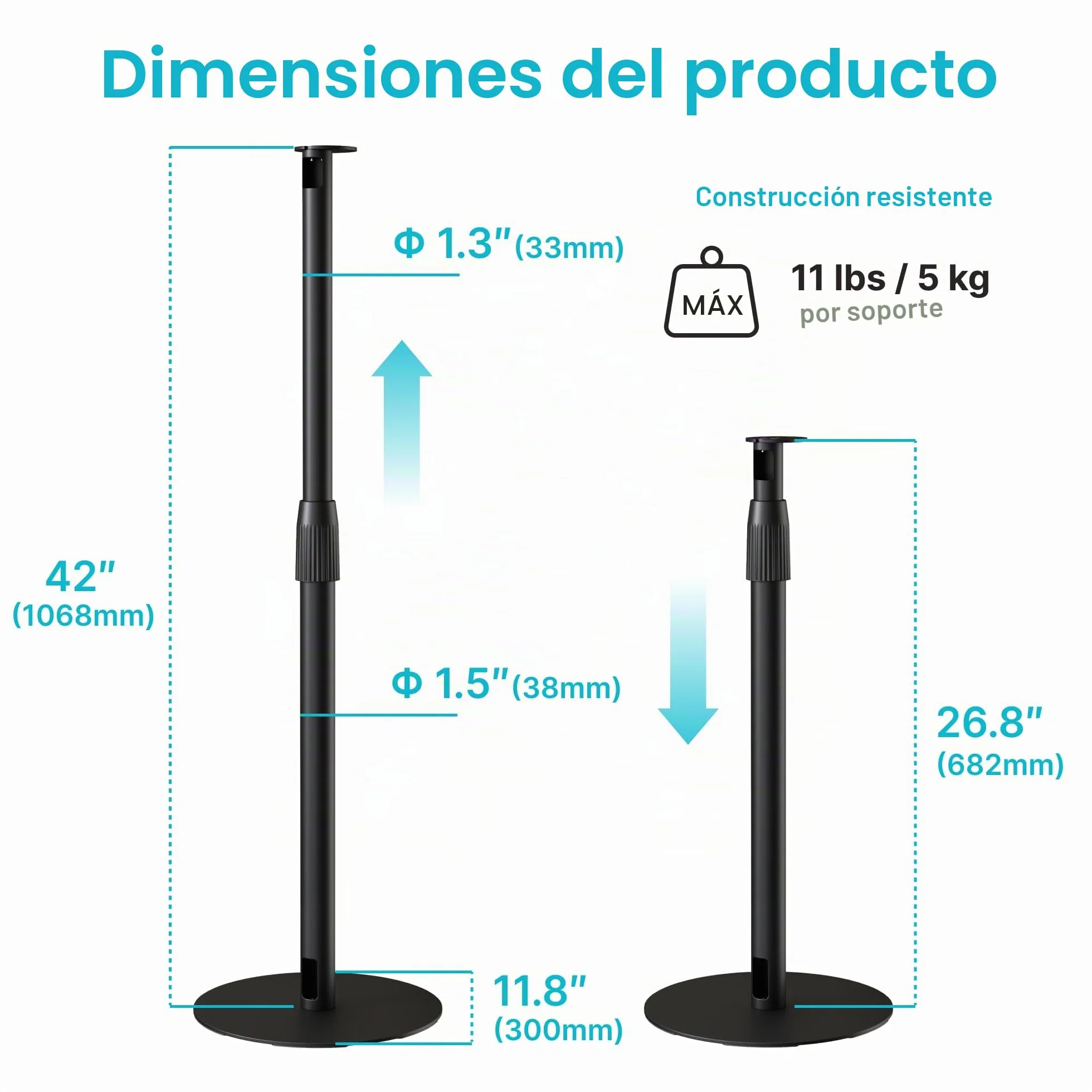 PEGZONE Soportes para Altavoces compatibles con SONOS Era 300 & 100, Juego de 2 Soportes de Suelo de Altura Ajustable de 683 mm a 1082 mm, Cada uno soporta 5 kg, gestión de Cables