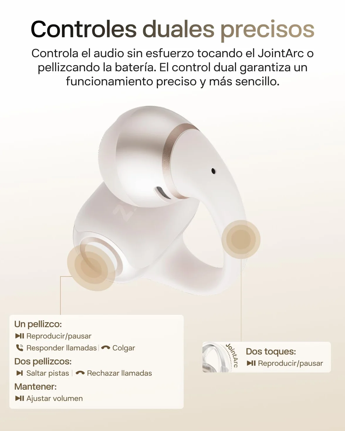 SHOKZ Auriculares Open-Ear Clip-on OpenDots 2, Dolby Audio con Graves Profundos, 40 h de batería, Bluetooth 6.1, Resistencia al Agua IP57, reducción de Ruido con IA, Carga rápida inalámbrica, Blancos