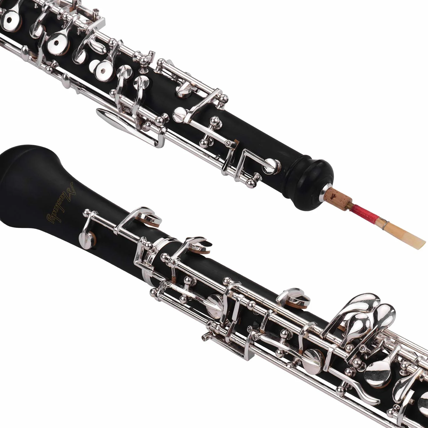 Professional Oboe C Key Estilo semiautomático Llaves plateadas Instrumento de viento de madera con guantes Oboe Reed Funda de cuero Bolsa de transporte Paño de limpieza Mini destornillador