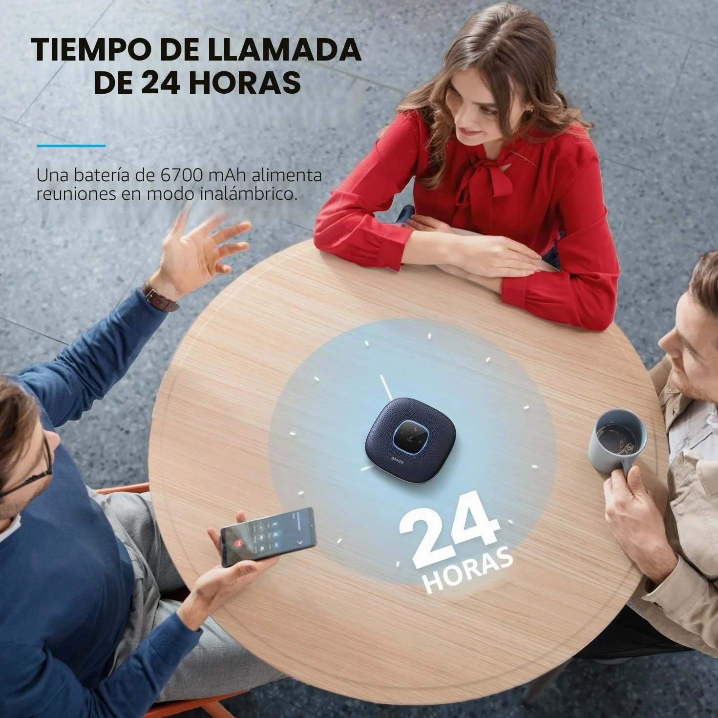 Anker PowerConf Altavoz Bluetooth Conferencias 6 Micrófonos Integrados Captación Voz Mejorada 24H Autonomía USB-C