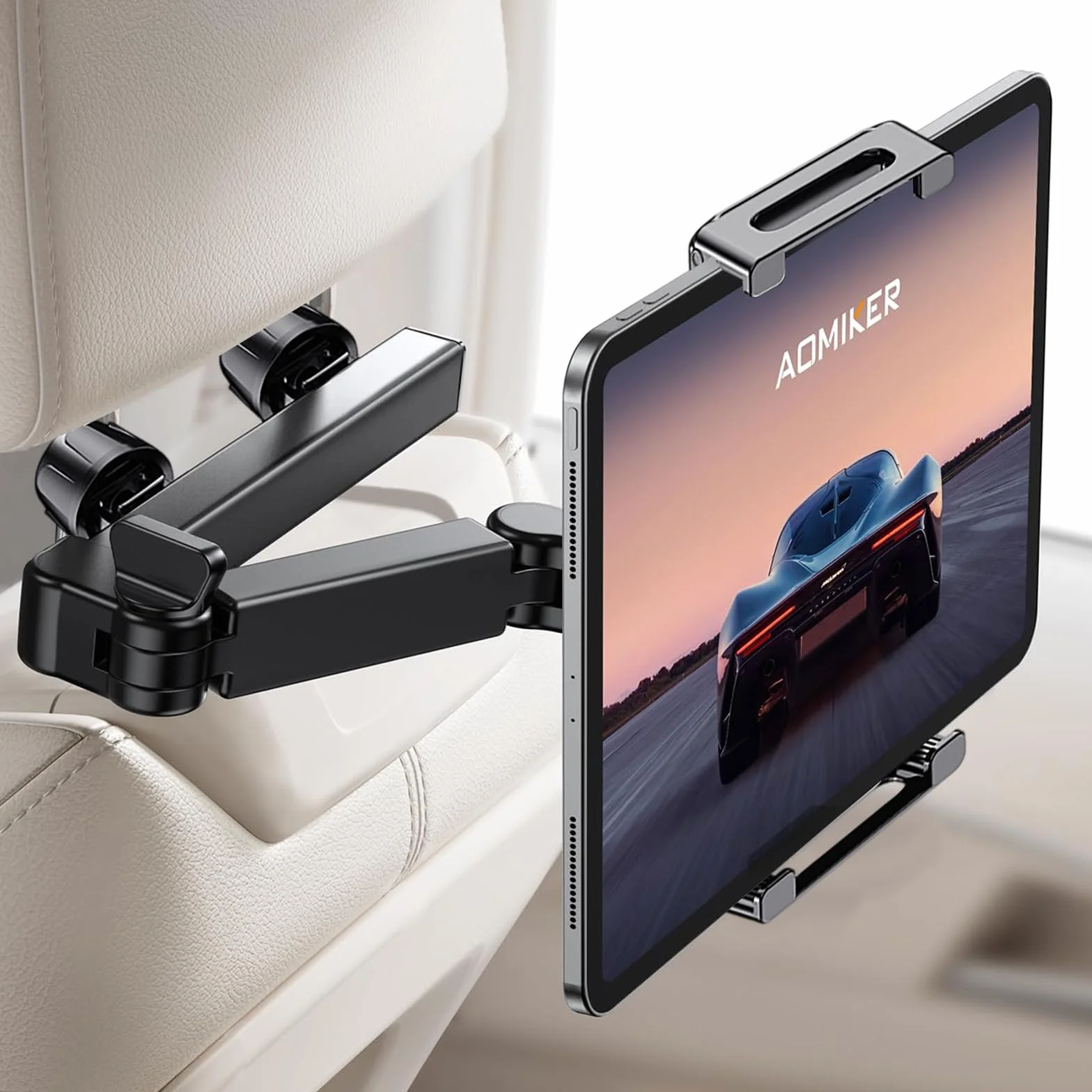 Soporte Tablet Coche, Soporte Coche Reposacabezas 360° Rotación, Soporte Extensible para Tablet Móvil, Ajustable Tablets Coche Aluminio para 4-12.9in Tab