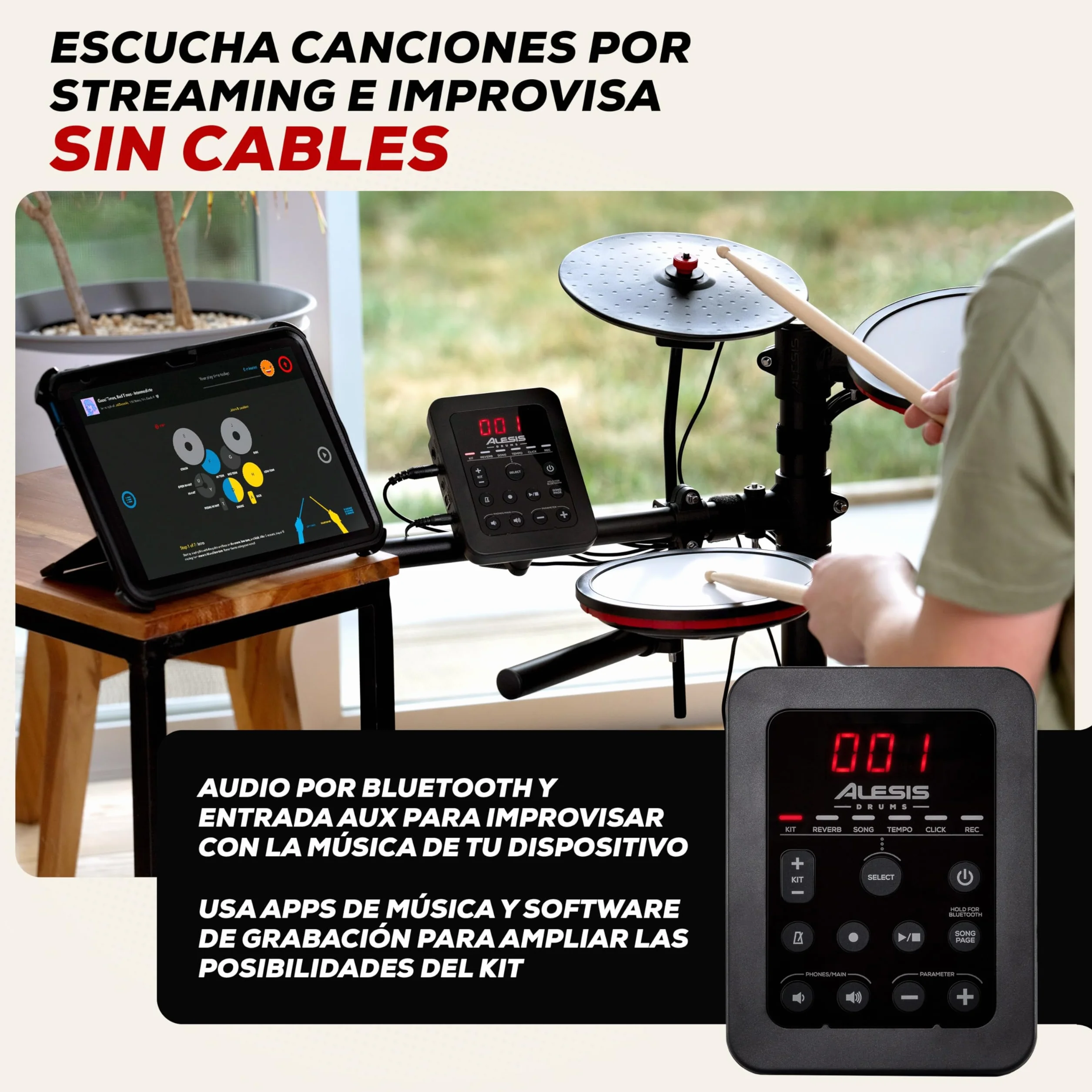 Alesis Turbo Max Set de Batería Eléctronica con Parches de Malla Silenciosos de 8 Pulgadas, Lecciones de Percusión, Bluetooth y Accesorios