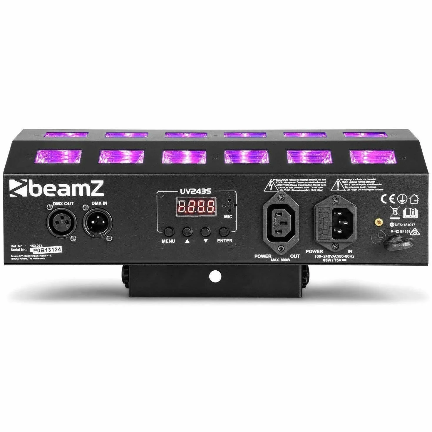 BeamZ BUV463 Lámpara Blacklight, Blacklight Party, 24 x 3 W LED UV con 4 Secciones y Estrobo, DMX UV Spotlight, Blacklight LED, Luz UV, Lámpara Blacklight, Blacklight Disco Neon Party