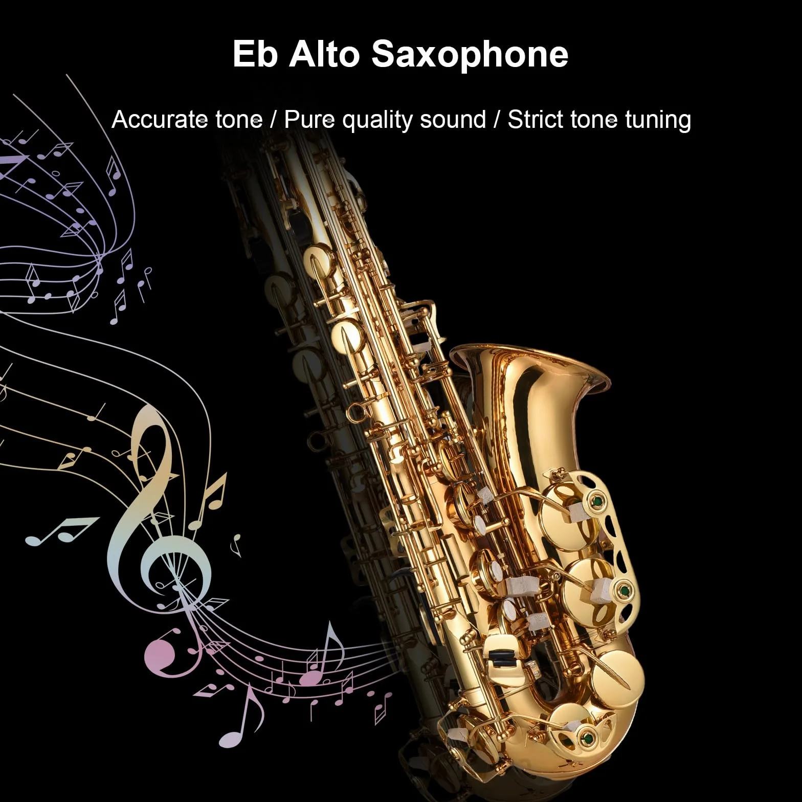 HUIOP Saxofón,Mib Saxofón alto Latón Lacado Saxofón alto Instrumento de viento con estuche de transporte Guantes Correas Paño de limpieza y cepillo Cañas silenciadoras para saxofón Almohadilla para bo