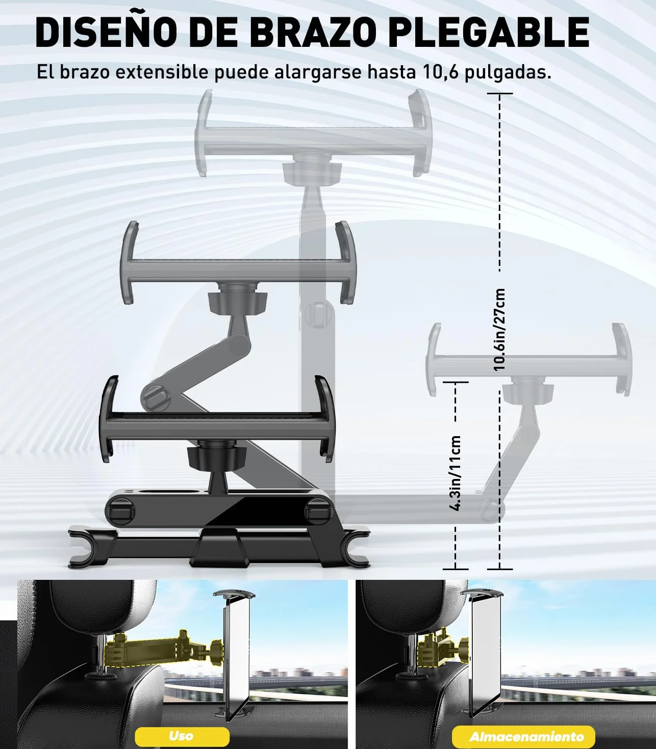 TRYONE Soporte Tablet Coche Reposacabezas Extensible 4.4-11 Pulgada iPad Samsung Galaxy Tabs Kindle Fire
