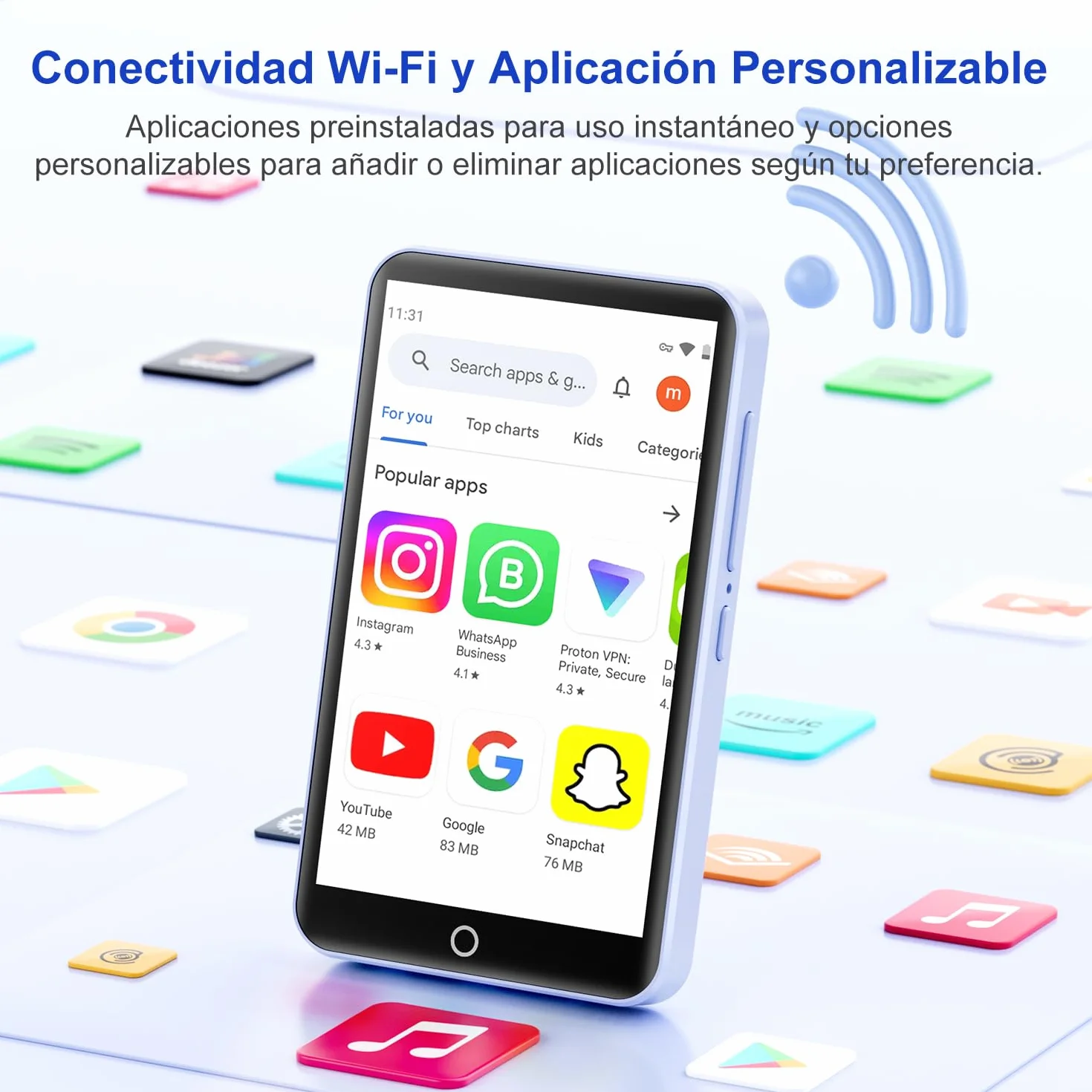 Joliker 80GB Reproductor MP3 Bluetooth WiFi MP4 Pantalla Táctil 4,02" Cámara Android Spotify Amazon Music Audible Radio FM