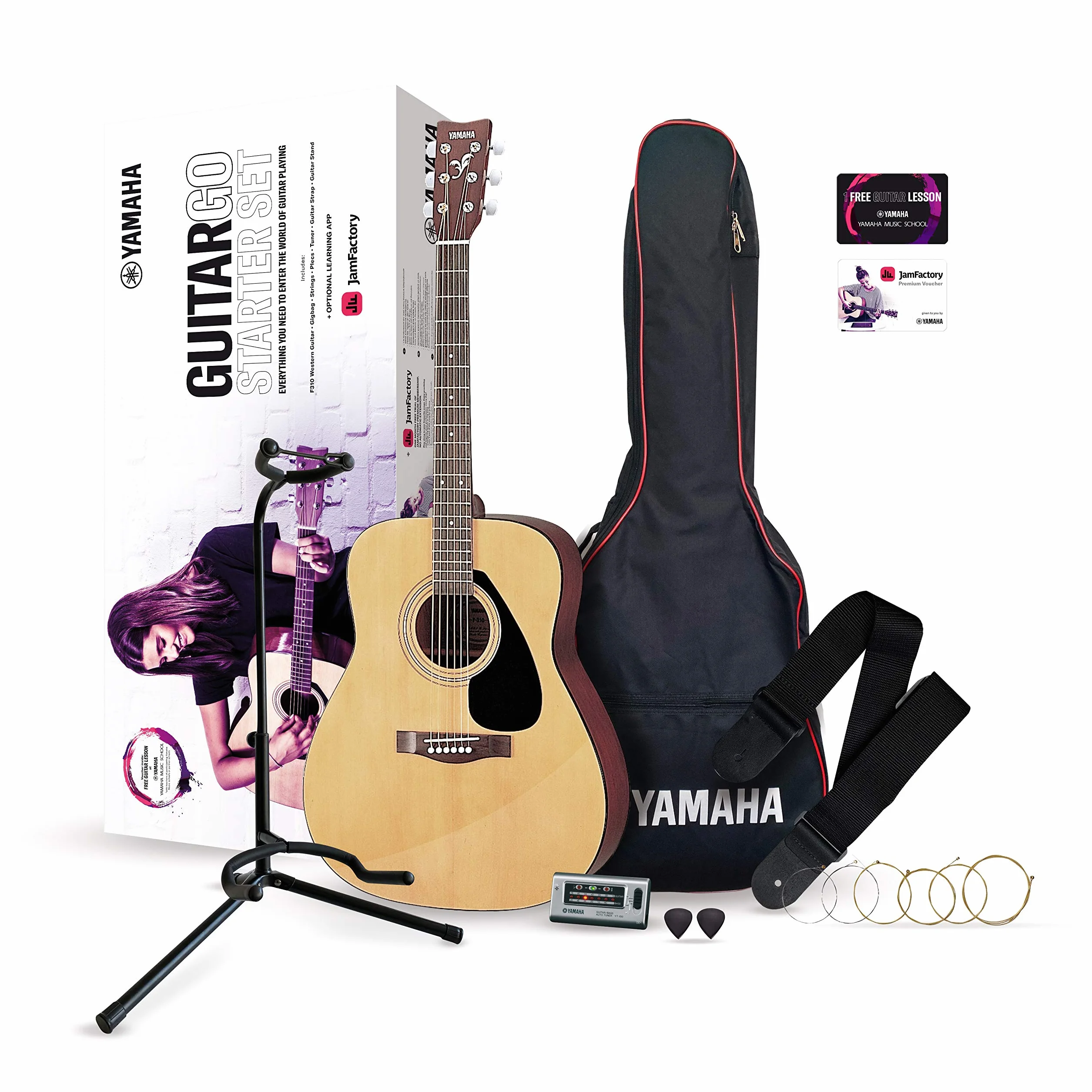 YAMAHA GuitarGo, Set para principiantes y para aquellos que quieran retomarlo, incluye cuerdas, púas, funda, diapasón, atril y mucho más